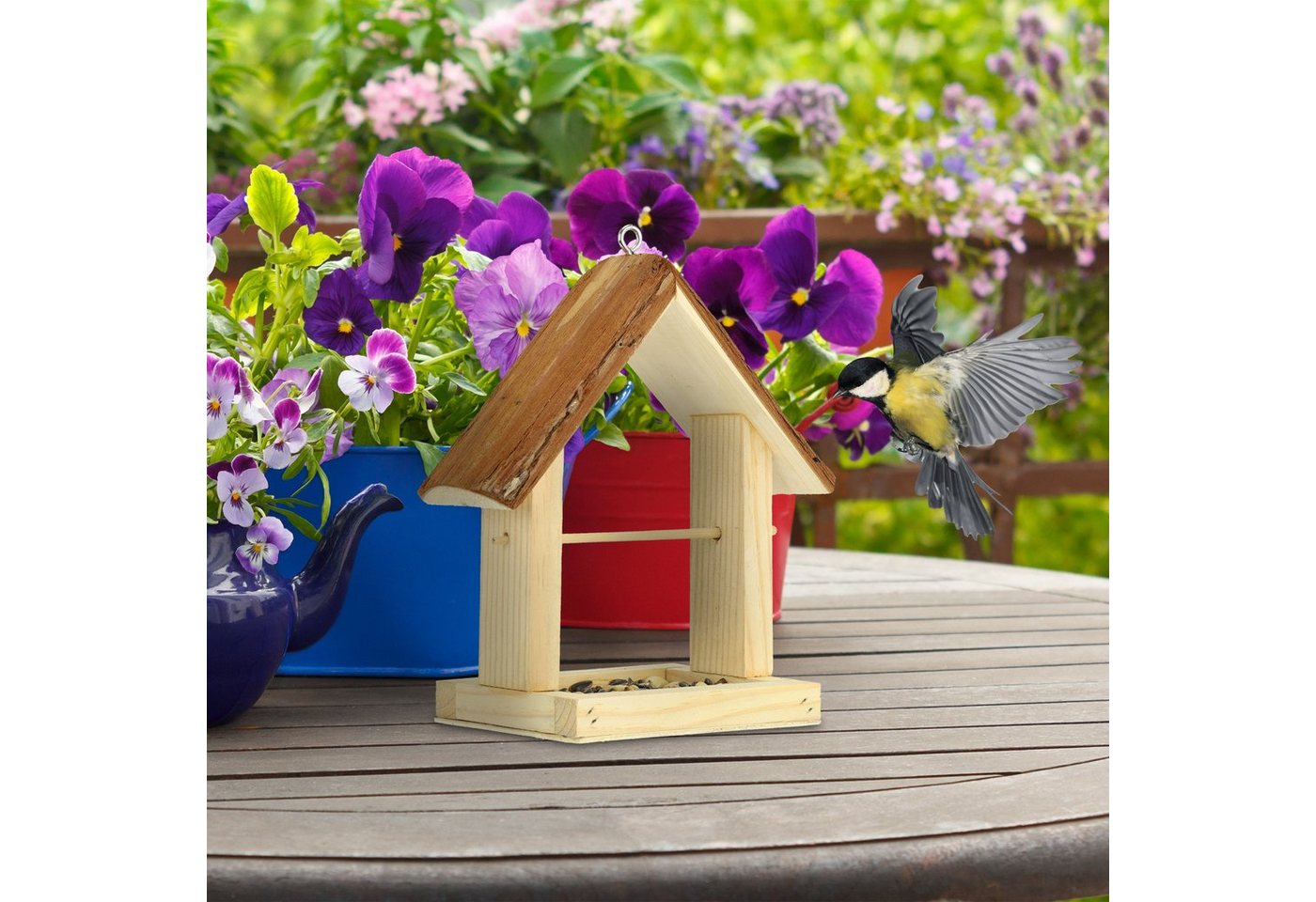Thumbnail - relaxdays Vogelhaus Holz Vogelfutterhaus zum Aufhängen