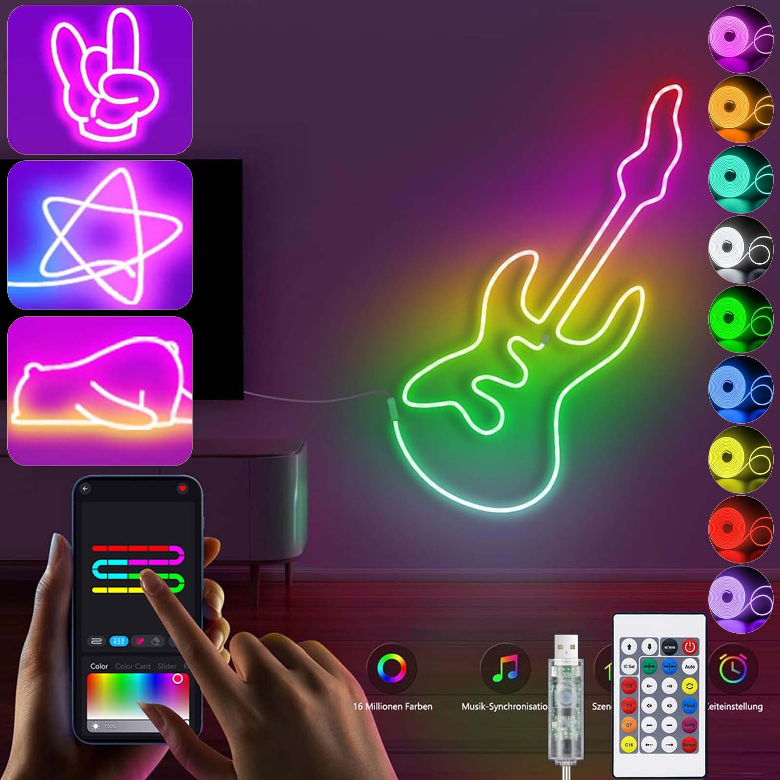 Jibenhome LED-Lichterkette LED Neonlicht, USB-betrieben LED-Streifen, App & Fernbedienung