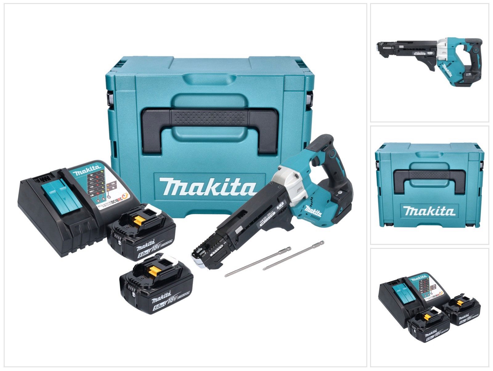Makita Akku-Magazinschrauber DFR 551 RTJ 18 V 25 - 55 mm Brushless + 2x Akku 5,0 Ah + Ladegerät
