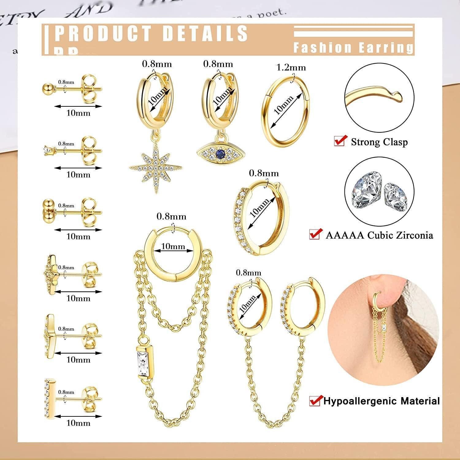 LuxusKollektion Ohrring und Ketten Set 12Paar Kleine Ohrstecker Damen Set E günstig online kaufen