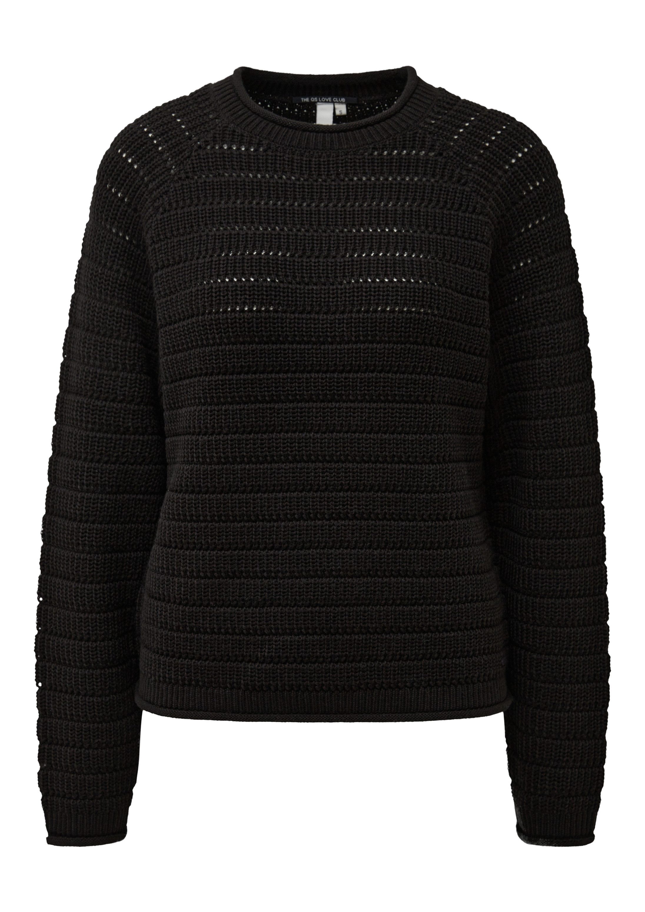 QS Longpullover Strickpullover Pullover aus Baumwollmix mit Ajourmuster