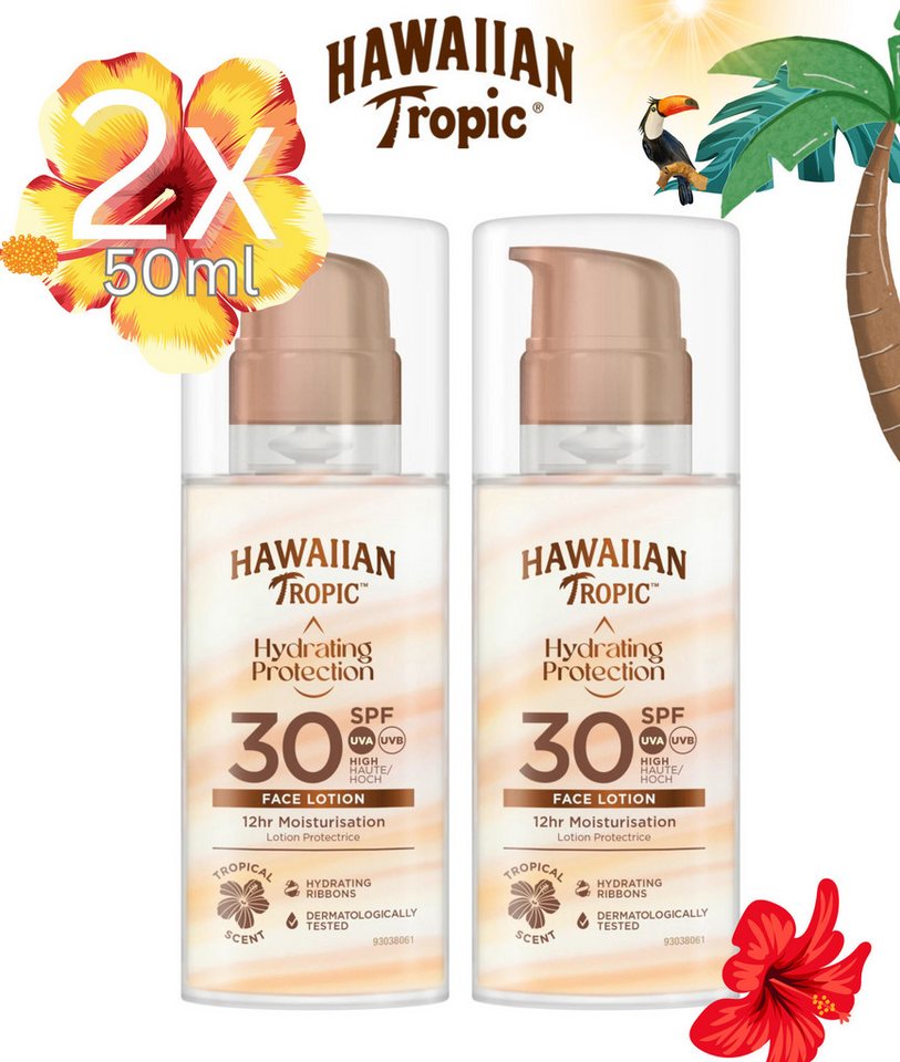 Hawaiian Tropic Sonnenschutzlotion Gesicht, Air Soft Face, Silk Hydration, LSF 30, 2er Pack (2x50 ml), (Hinterlässt keine weißen Rückstände)