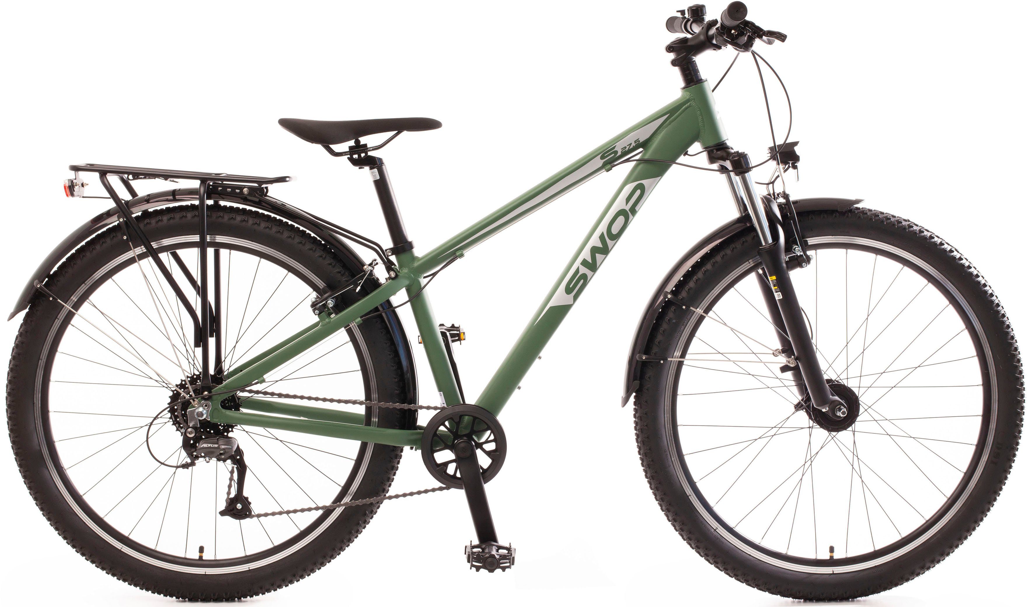 Bachtenkirch ATB 27,5" "SWOP" Jugendfahrrad matt-grün mit Federgabel, 9 Gang Shimano Altus Schaltwerk, Kettenschaltung, für Damen und Herren, Kettenschaltung