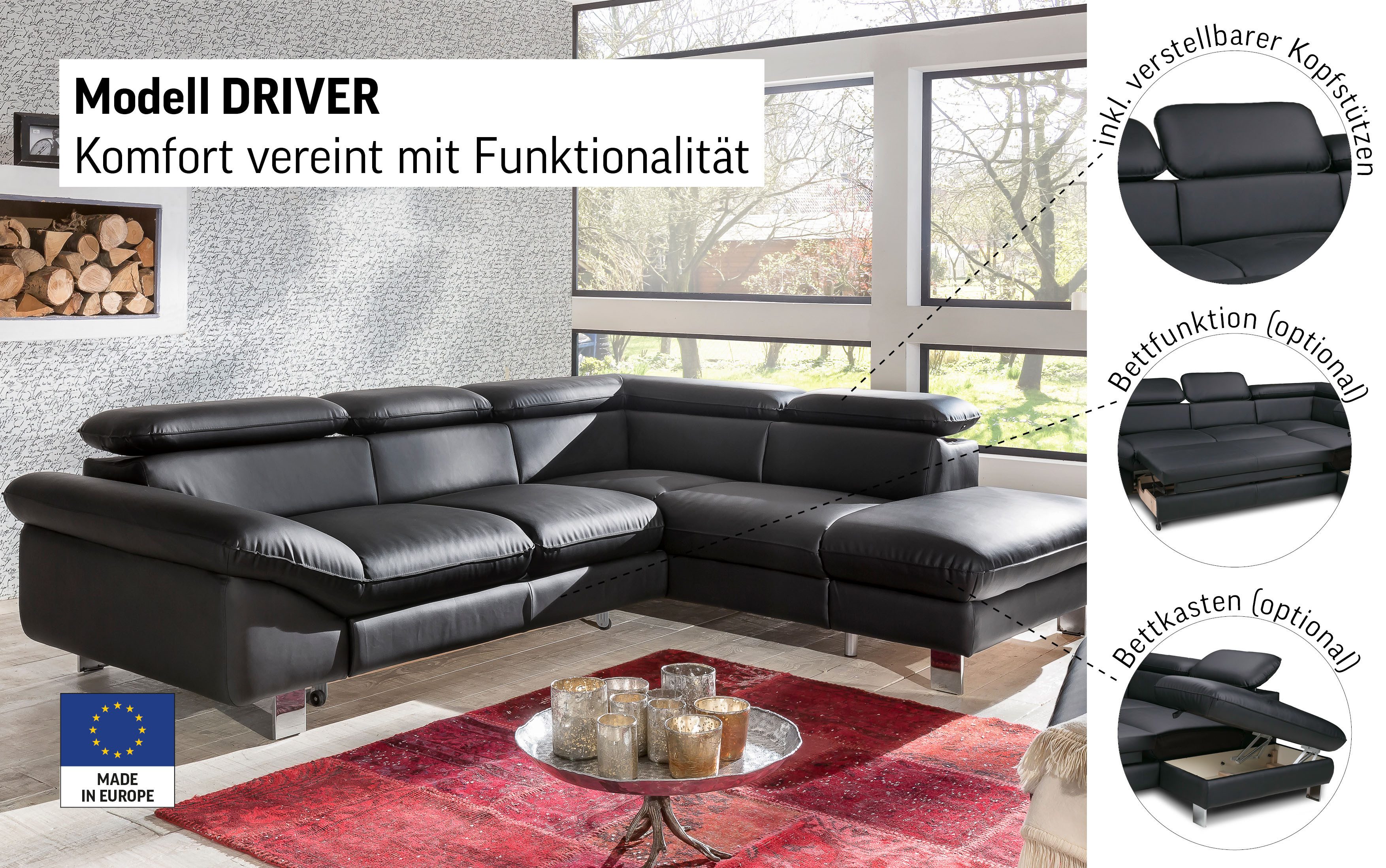 COTTA Ecksofa Driver L-Form, mit Kopfteilverstellung, wahlweise mit Bettfunktion & Bettkasten