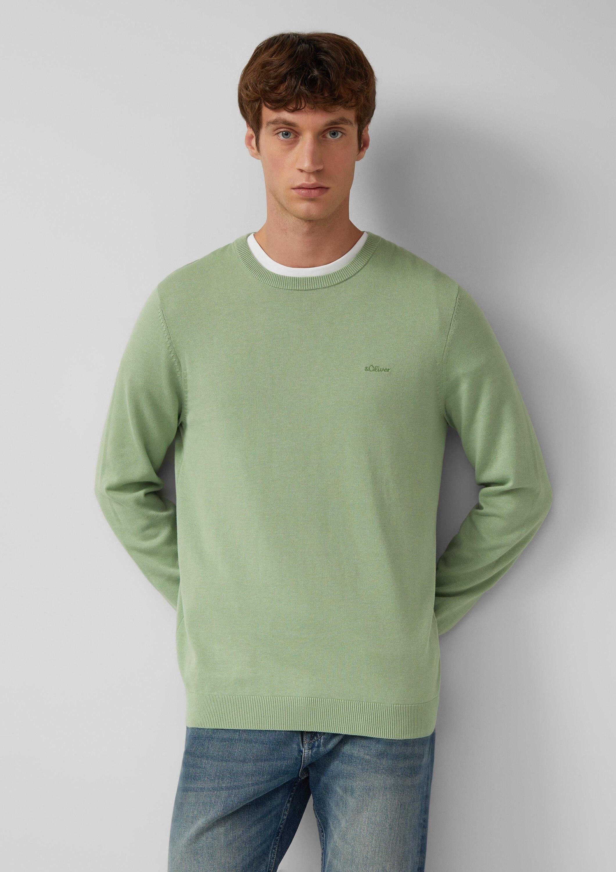 s.Oliver Longpullover Strickpullover Baumwollpullover mit Logo-Stickerei