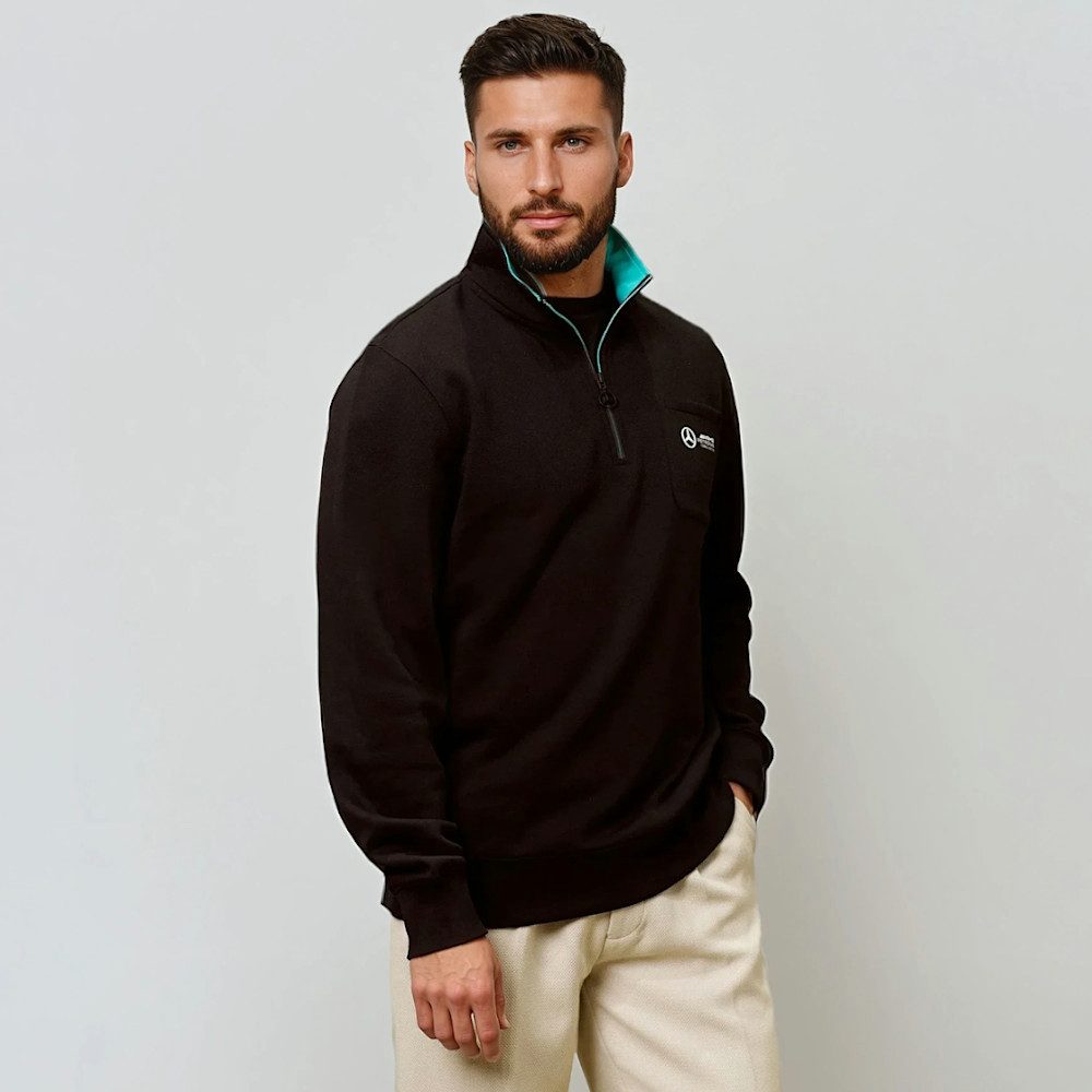 Mercedes AMG Petronas Sweatshirt F1 ¼-Zip Motorsport Formel 1 Pullover 3D-Teamlogo, Mercedes-Stern-Zipper, Brusttasche mit HD-Druck