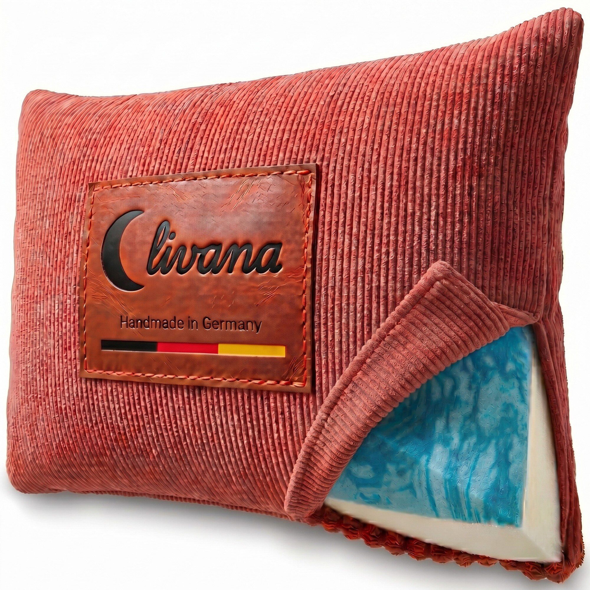 livana Visko-Kissen Lumbar Cord Nackenkissen – Gelschaum + Visco, 50×30×8,5 cm, Seitenschläfer, Bauchschläfer, Rückenschläfer