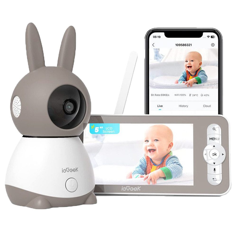 Babyphone 2K/3MP 5 Zoll WLAN Video babyfone PTZ 355° IR-Nachtsicht