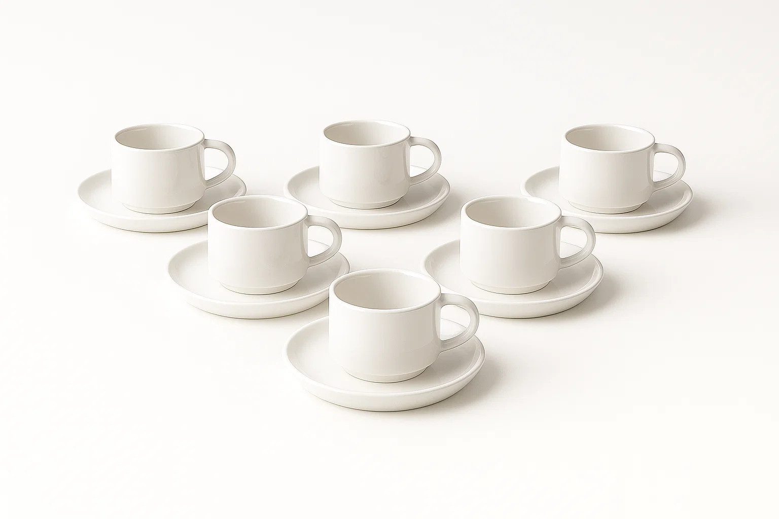Özberk Tasse Lunel, 12-tlg., Porzellan, Kaffeeset – 12-teilig – 200 ml – Weiß – Porzellan