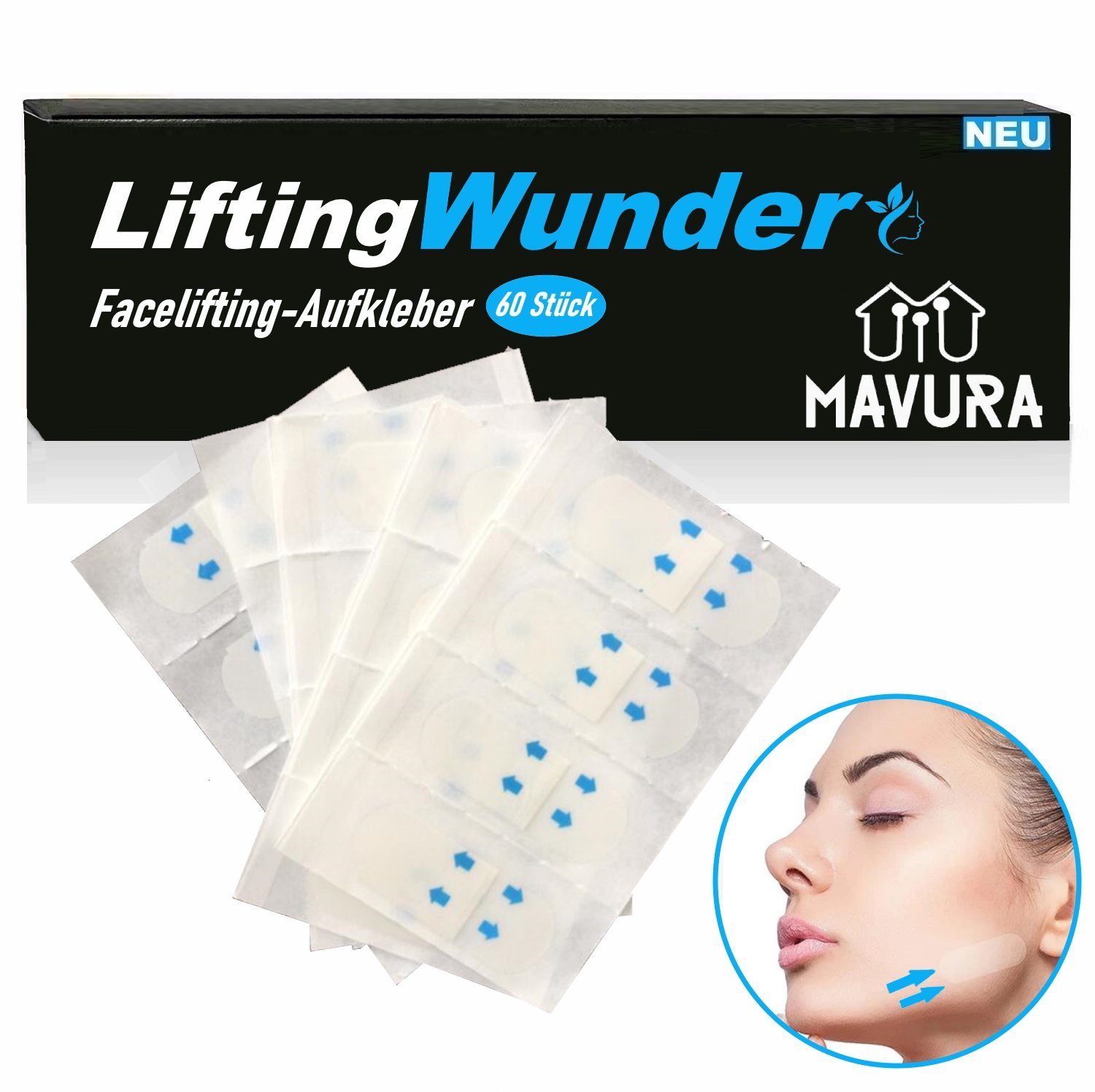 MAVURA Aufkleber LiftingWunder Face Lifting Tapes Unsichtbare Face-Lifting, Sticker Aufkleber Tape Gesichtsaufkleber 60Stk
