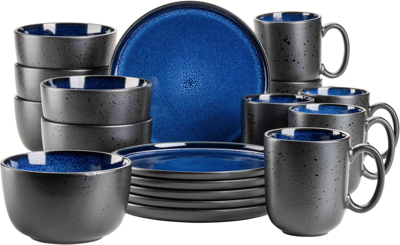 MÄSER Frühstücks-Geschirrset NIARA, Frühstücks Set, Steinzeug (18-tlg), 6 Personen, Steinzeug, Geschirr-Set, Service
