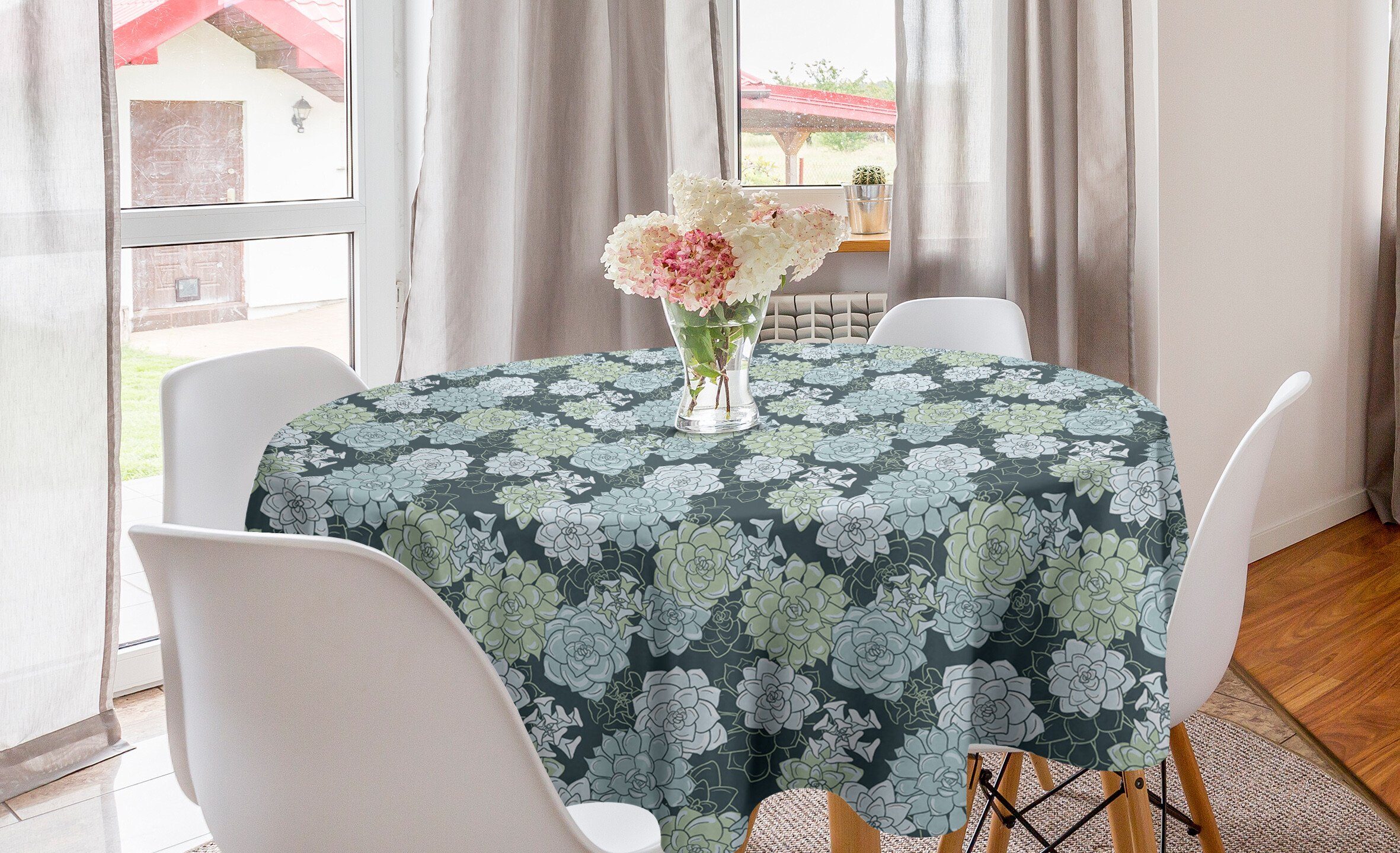 Abakuhaus Tischdecke Kreis Tischdecke Abdeckung für Esszimmer Küche Dekoration, Saftig Grüne Kaktus-Blumen