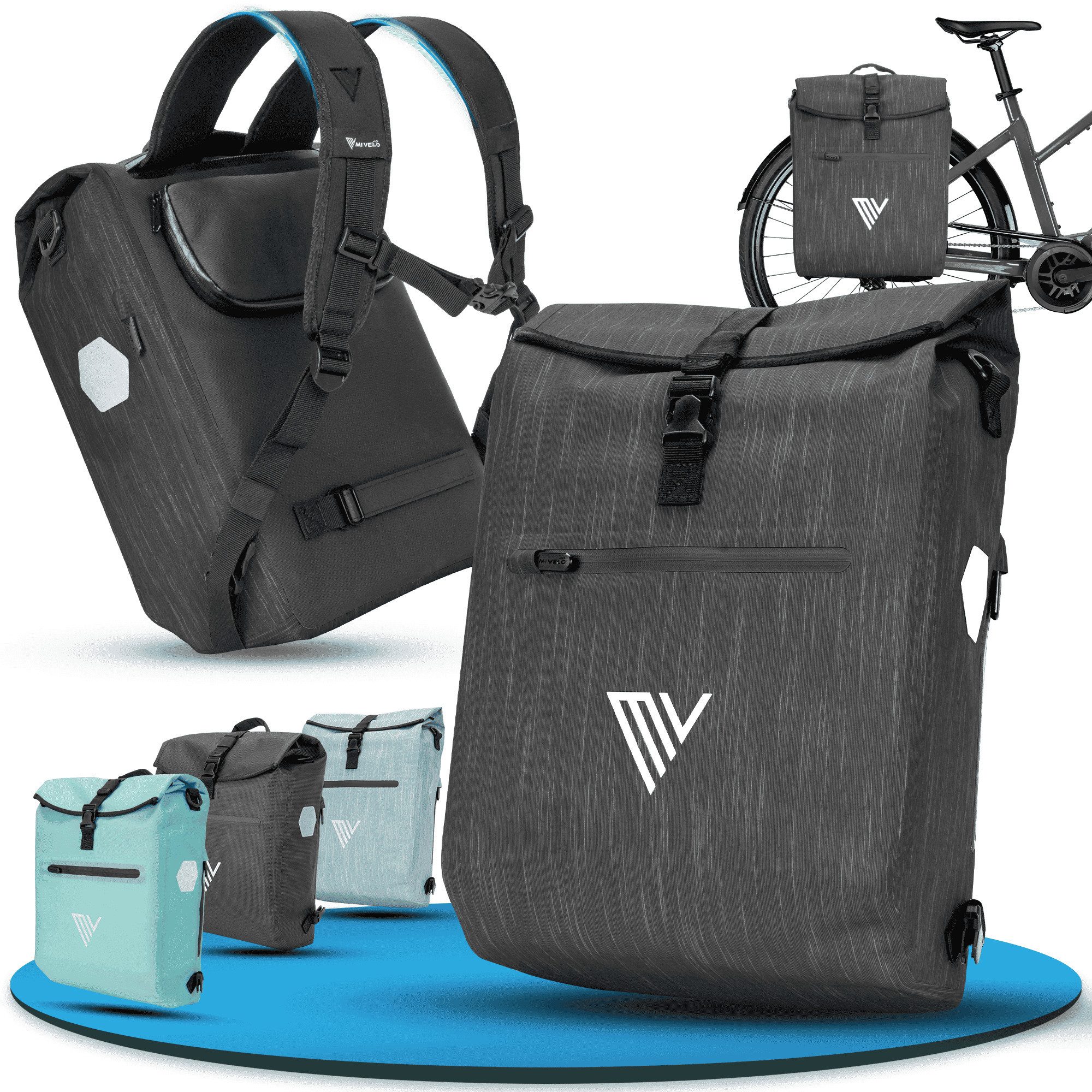 MIVELO Fahrradtasche Gepäckträgertasche mit Rucksackfunktion 100 % wasserdicht, inkl. Gepolstertem Laptopfach