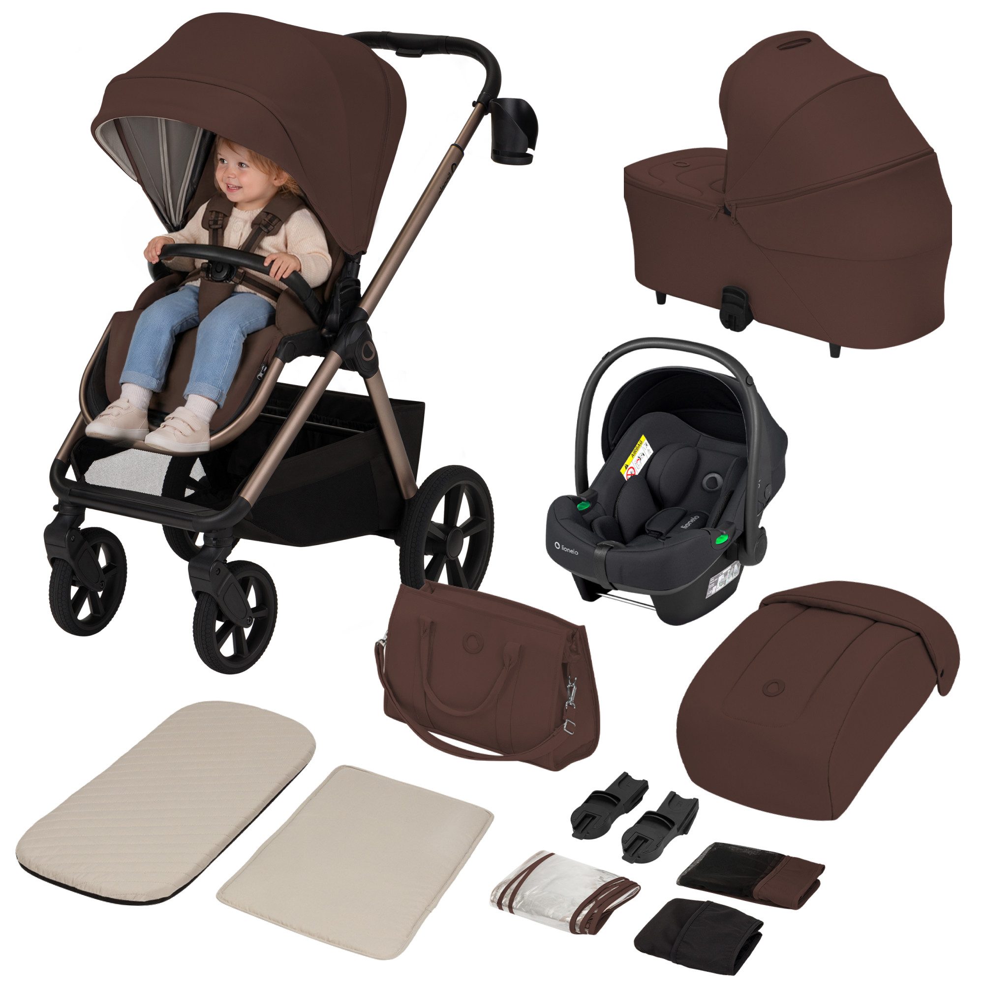 lionelo Kombi-Kinderwagen CARMINE 3IN1, (Set), 3in1/GravelTech/Anti-Reflux/AiryDots/UPF50+