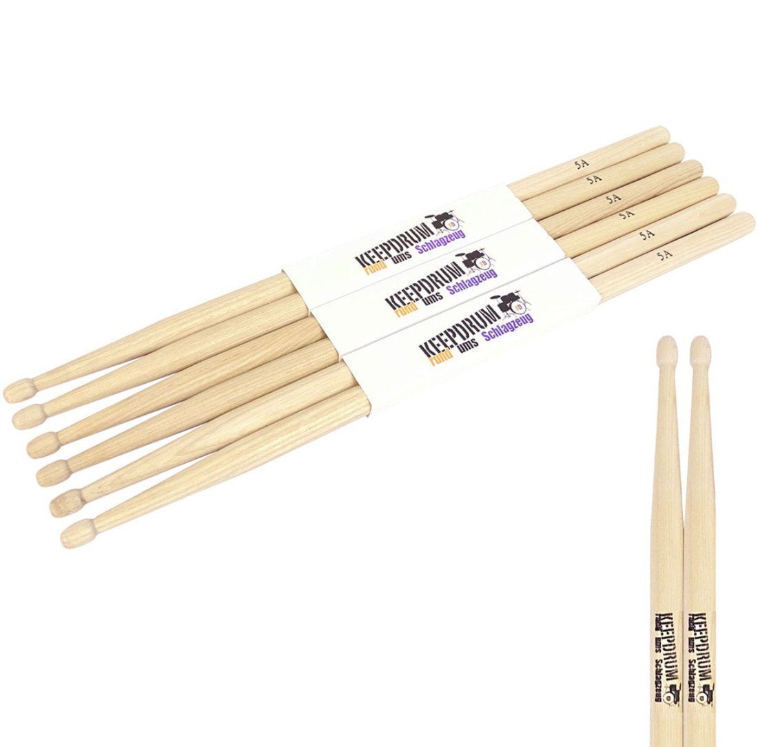 keepdrum Drumsticks keepdrum 5A Hickory Schlagzeugstöcke 3 Paar (3 Paar)