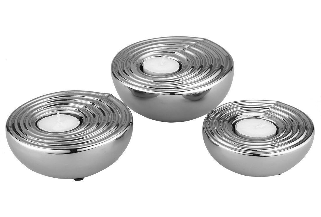 Kerzenleuchter 3-er, Deko-Kerzenhalter, Kerzenständer, Silber, Porzellan