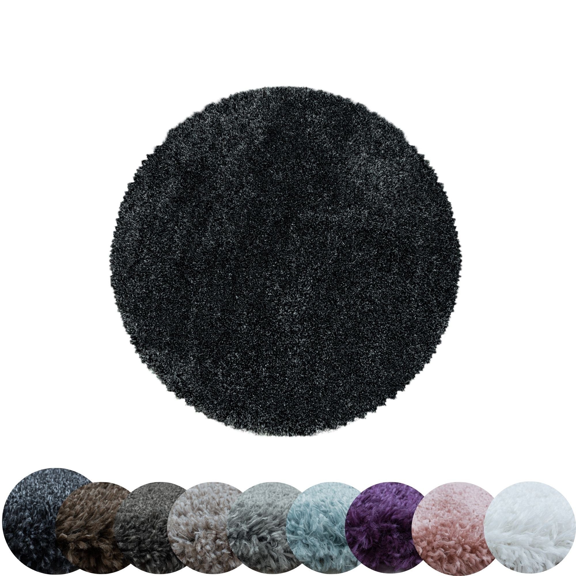 Teppich Unicolor - Einfarbig, HomebyHome, Rund, Höhe: 30 mm, Runder Teppich Wohnzimmer Einfarbig Shaggy versch. farben und größen Anthrazit