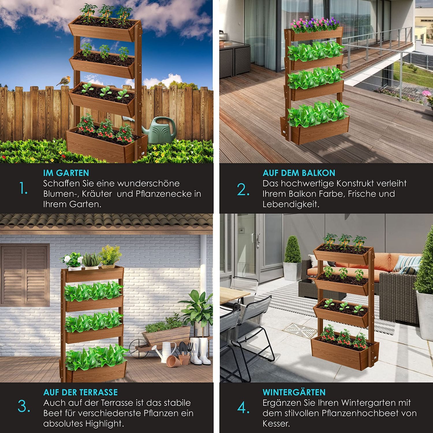 KESSER Hochbeet, mit Etagen Premium Blumenkasten Blumentreppe Gemüsebeet Blumenbeet