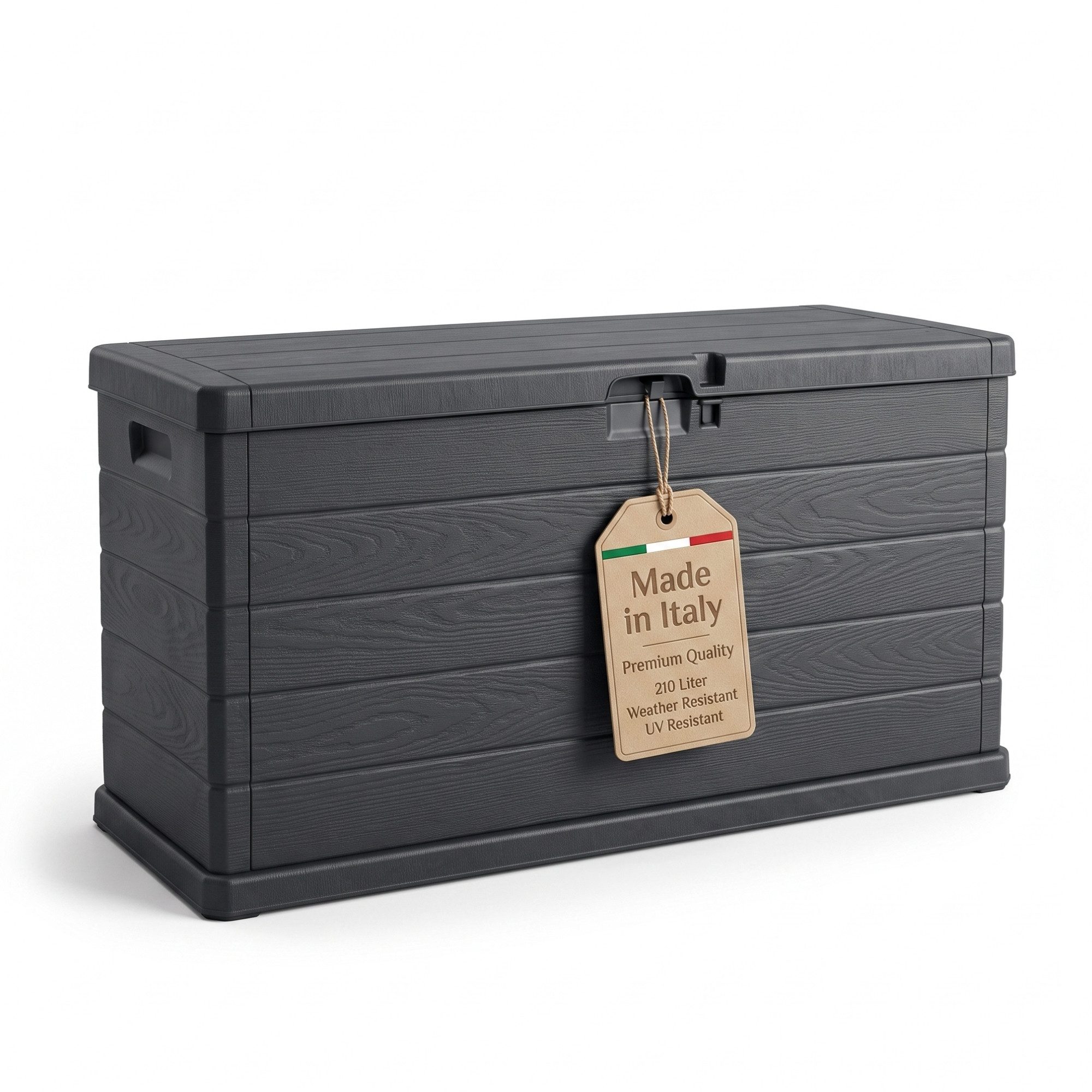BigDean Auflagenbox Kissenbox 210 Liter extra schmal für kleinere Balkone (1 St), Platzsparend, Holzoptik, Laufrollen