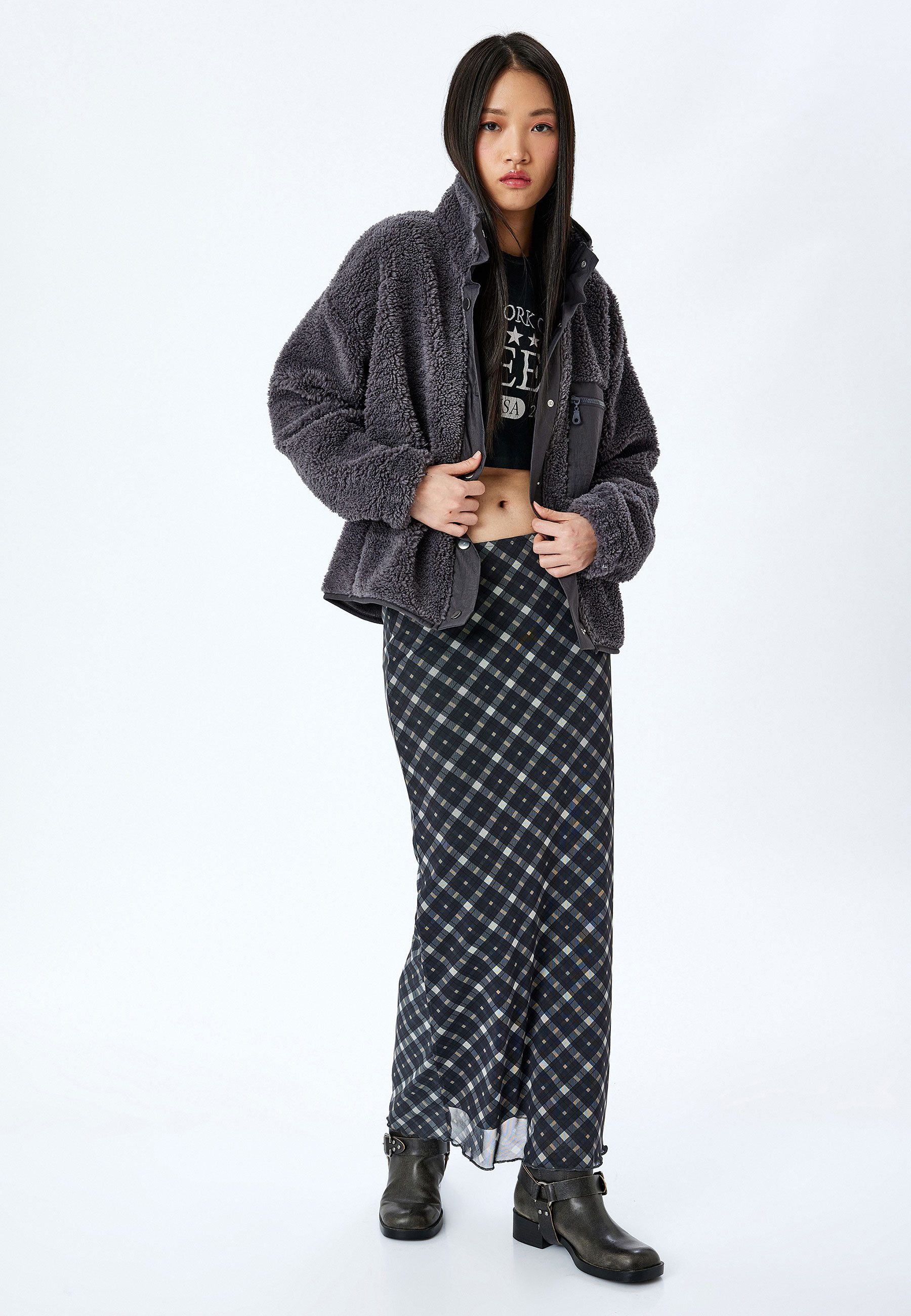 Koton Sweatshirt Standkragen Einsatz Von Zwei Verschiedenen Stoffen Sweatshirt