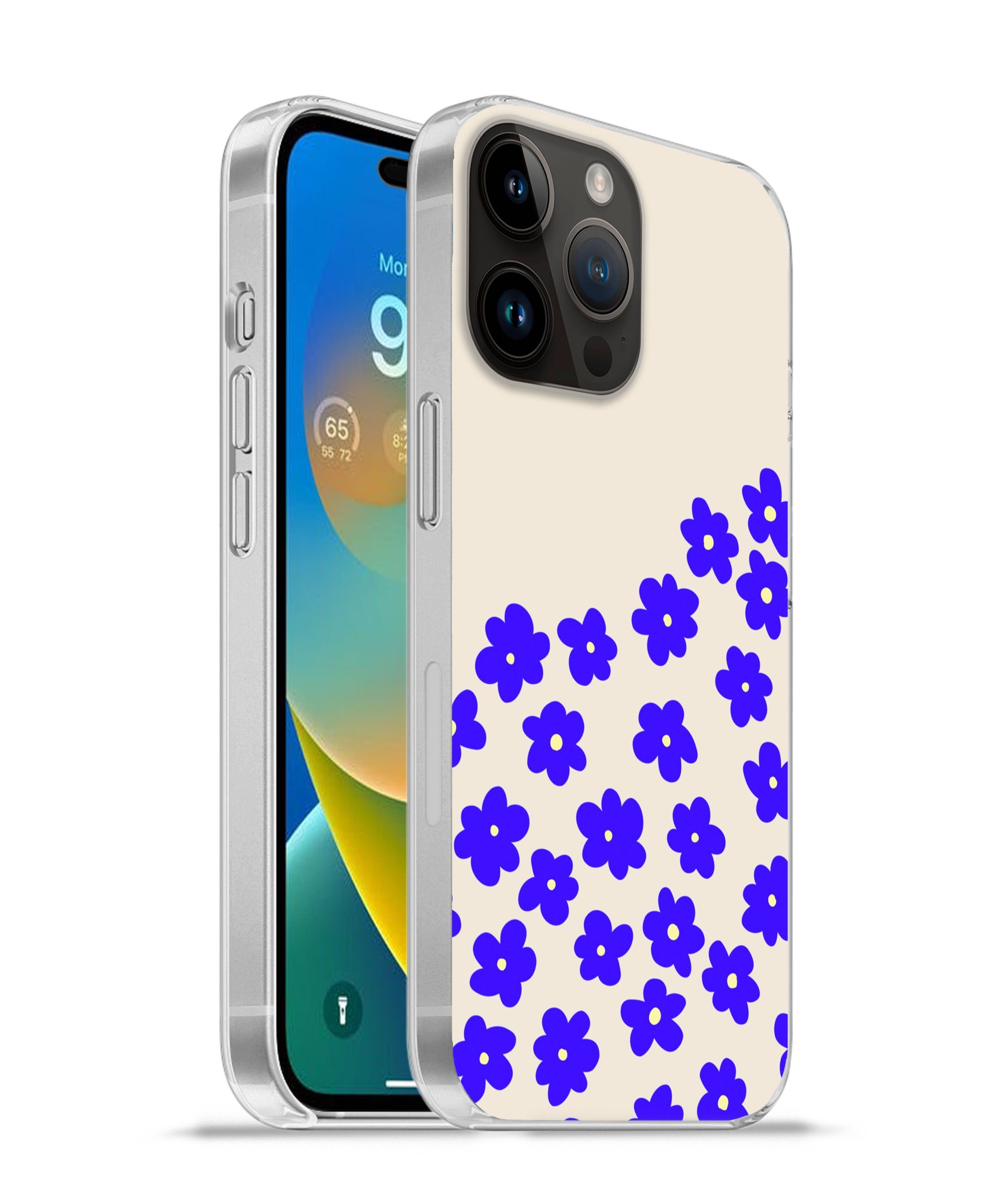 MuchoWow Handyhülle für Apple iPhone 14 Pro Max Blume - Blau - Muster, Smartphone-Bumper, Print, Handy Schutzhülle Dünn