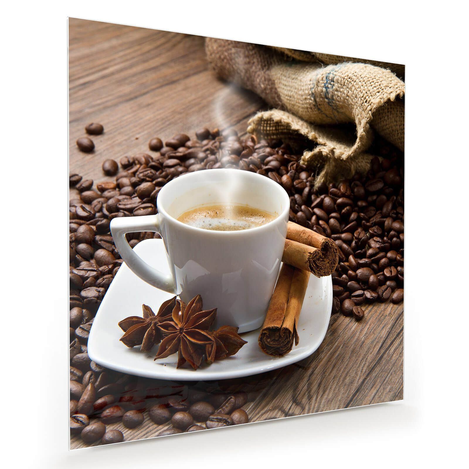 Glasbild Wandbild Quadratisch Heisser Kaffee mit Aufhängung
