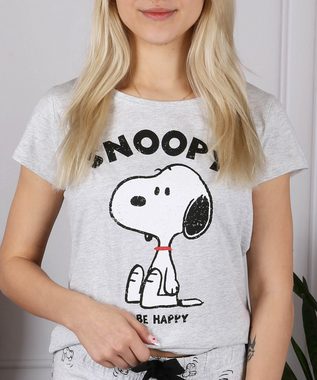 Sarcia.eu Schlafanzug Snoopy Grauer Sommerpyjama für Damen, kurze Ärmel, Rüschen XL