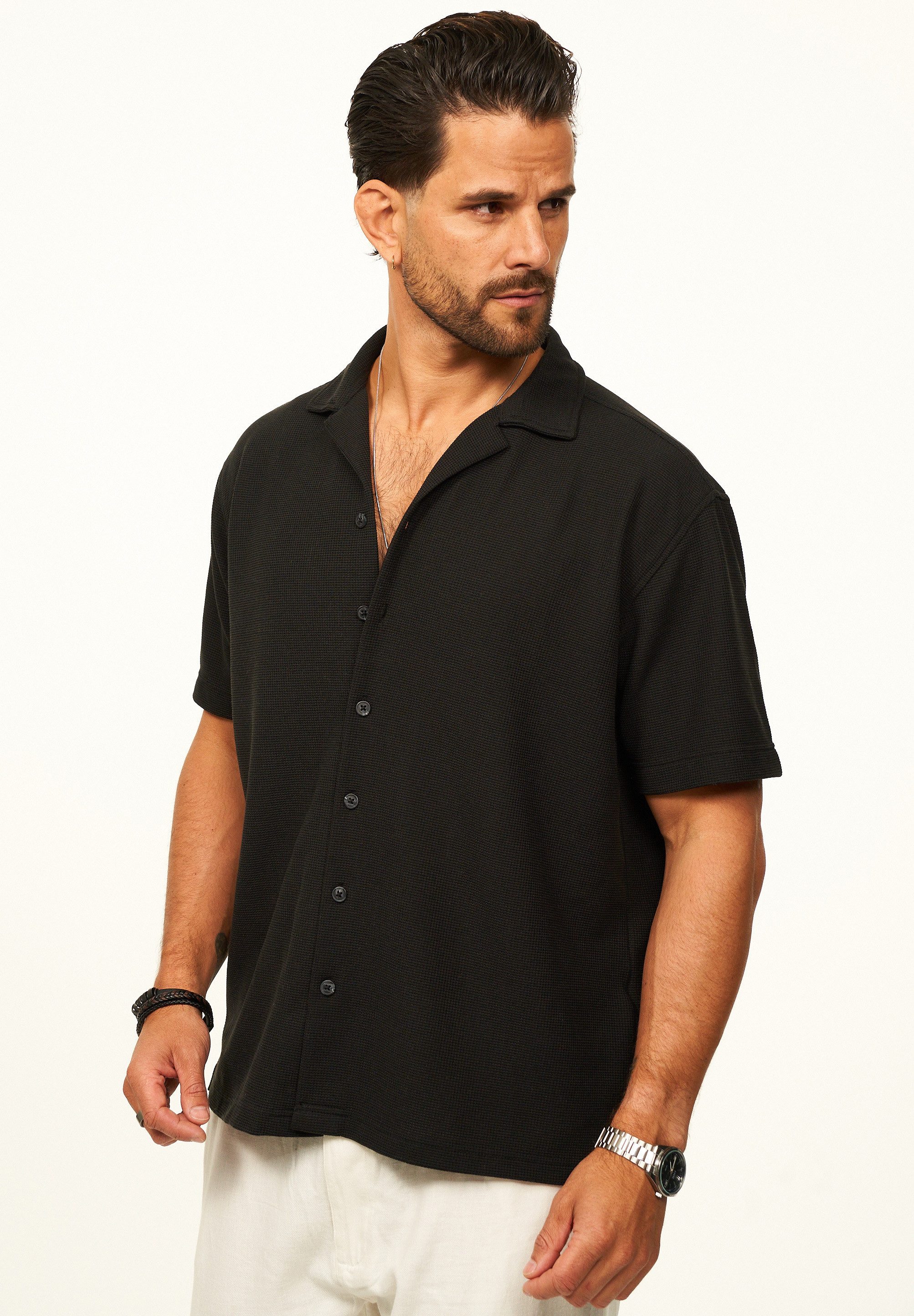 CARISMA Kurzarmhemd Poloshirt mit Struktur als lockeres Sommerhemd Polo T-Shirt Herren Herren Polohemd T-Shirt im Regular-Fit - Strandhemd – Bild 4 von 5