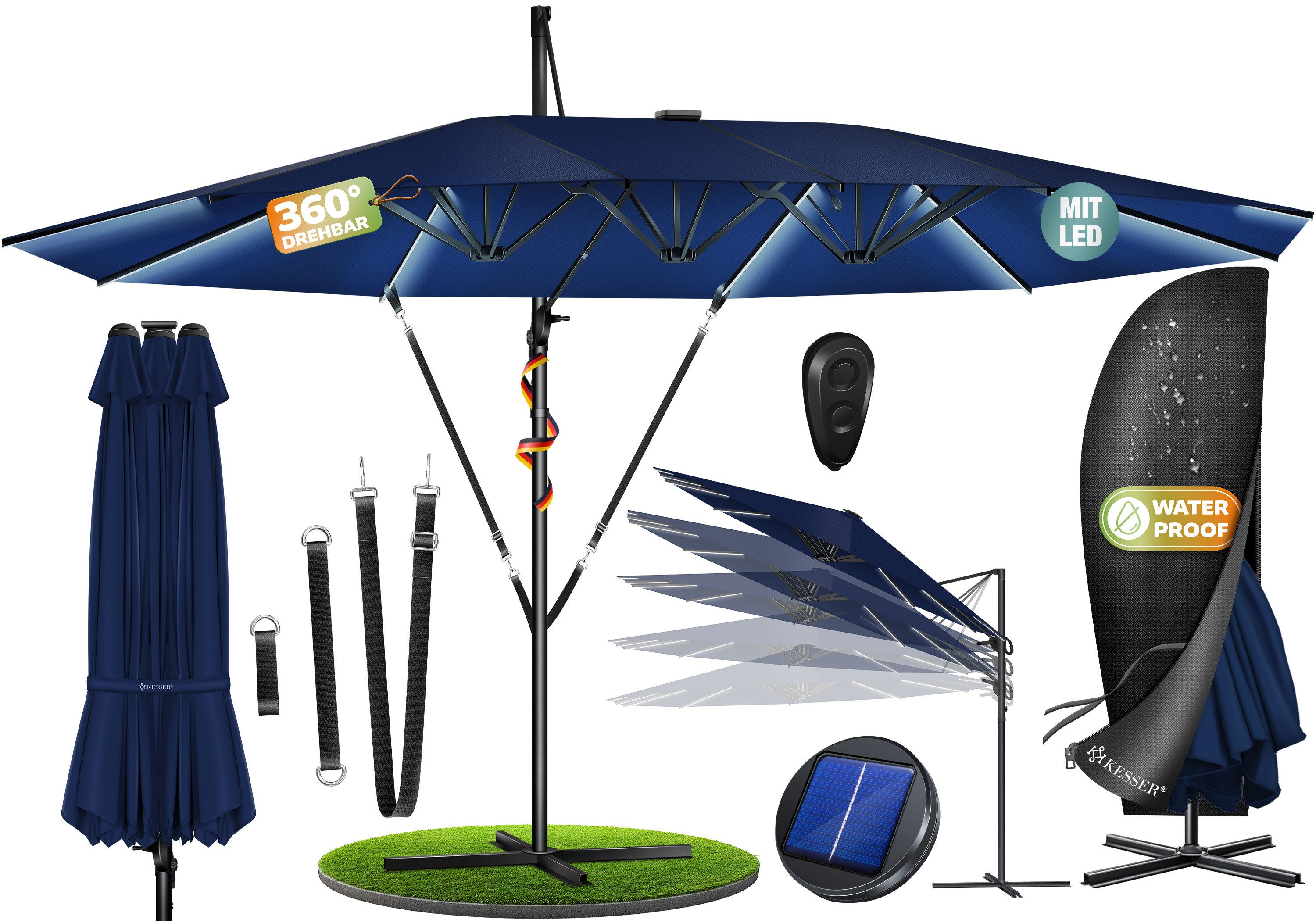 KESSER Sonnenschirm, Sonnenschirm Doppelsonnenschirm 4,6m x 2,7m Ampelschirm