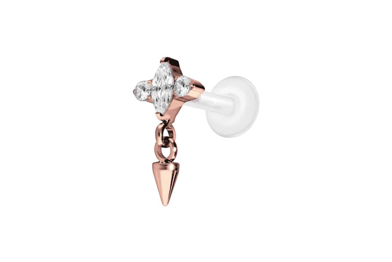 Piercing-Set PTFE Labret mit Innengewinde + Titan-Aufsatz EINGEFASSTE KRISTALLE +