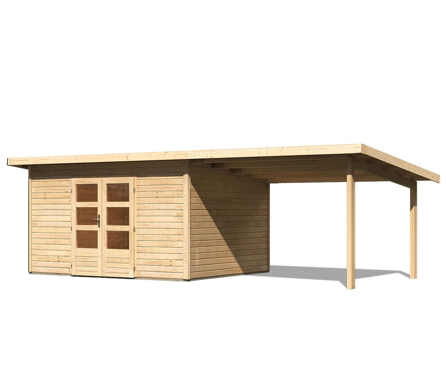 Karibu Gartenhaus Karibu Gartenhaus Northeim, 38 mm, 724 x 332 cm, Typ 4, natur, inkl. 3,3 m Anbaudach