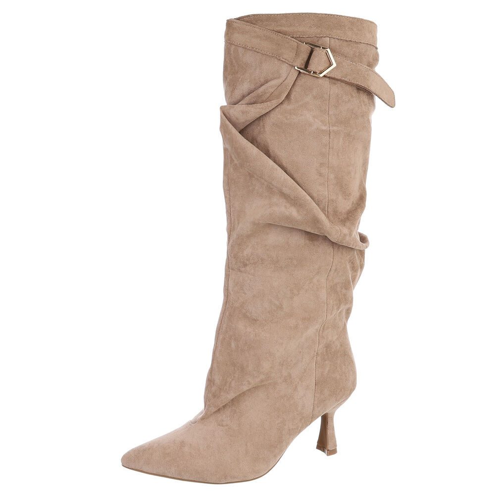 Ital-Design Damen Kniehohe Stiefel mit Absatz und Wickeloptik Stiefel (92214350) Pfennig-/Stilettoabsatz Stiefel in Hellbraun
