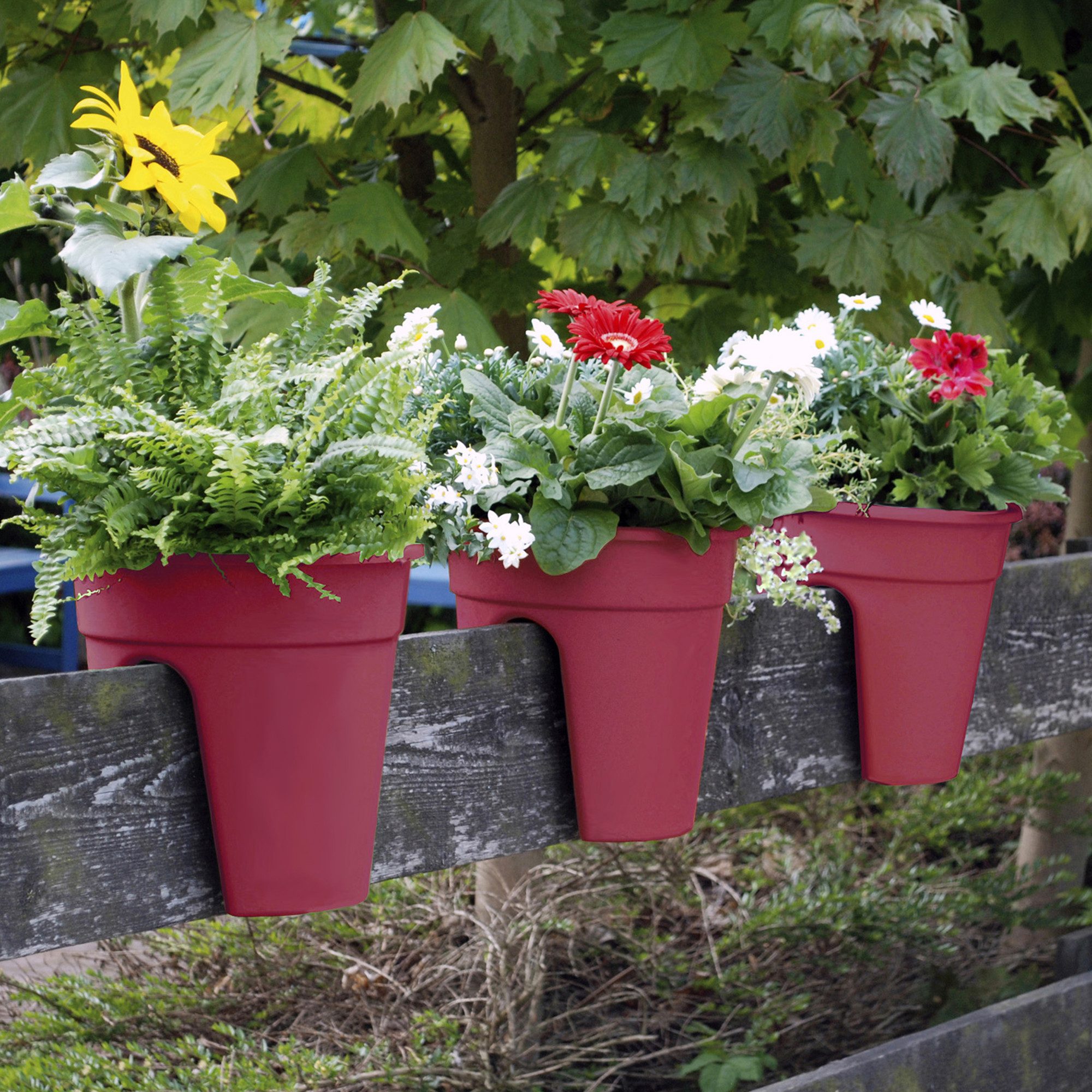 NYVI Blumenkasten Blumenkasten mit Halterung Flowerclip für Geländer 3er Set (3 St), Pflanzkasten für Balkongeländer - Recycelter Kunststoff - Wetterfest