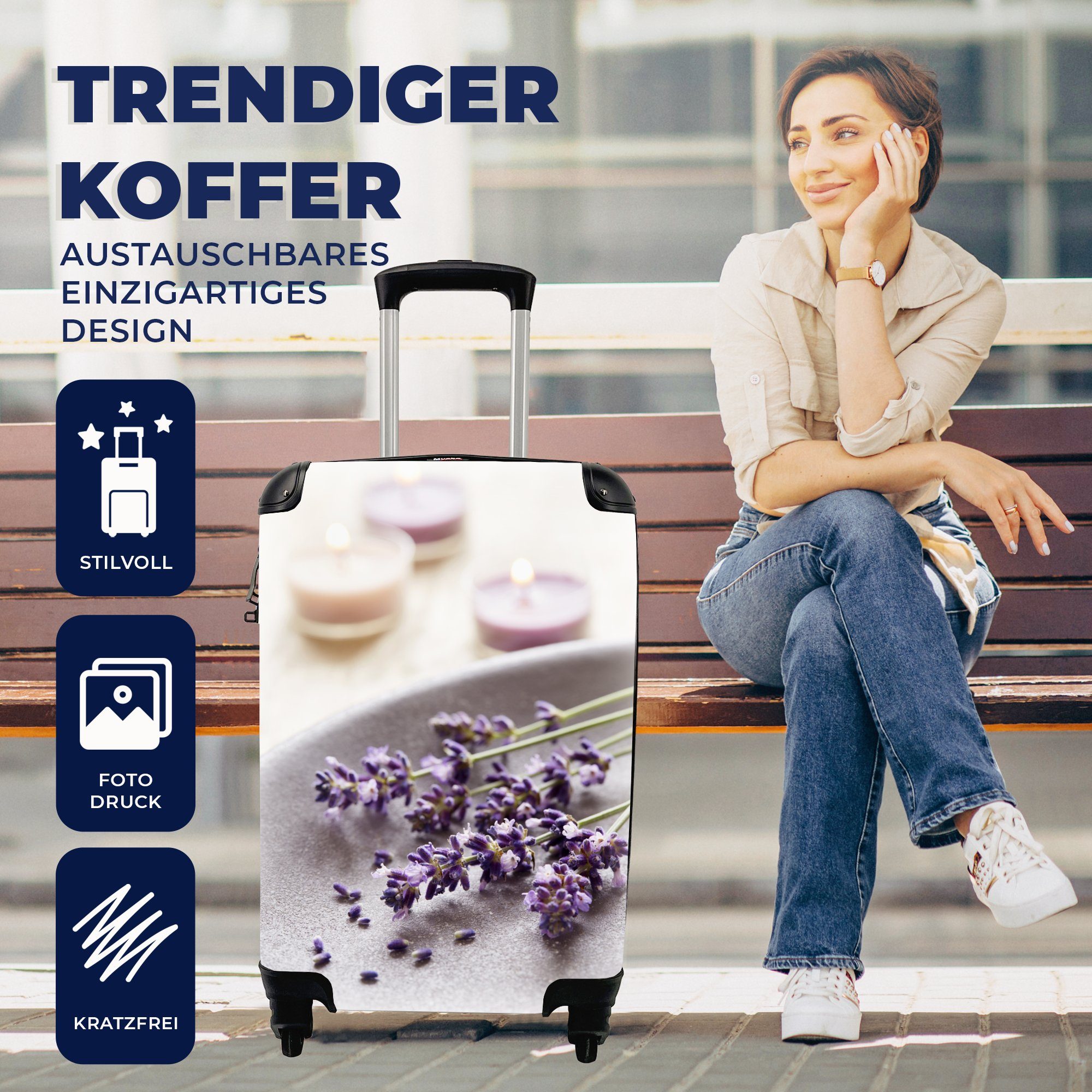 Trolley, Handgepäckkoffer mit 4 Handgepäck von MuchoWow Rollen, Reisekoffer Reisetasche Ferien, Lavendelblüten, rollen, Nahaufnahme für