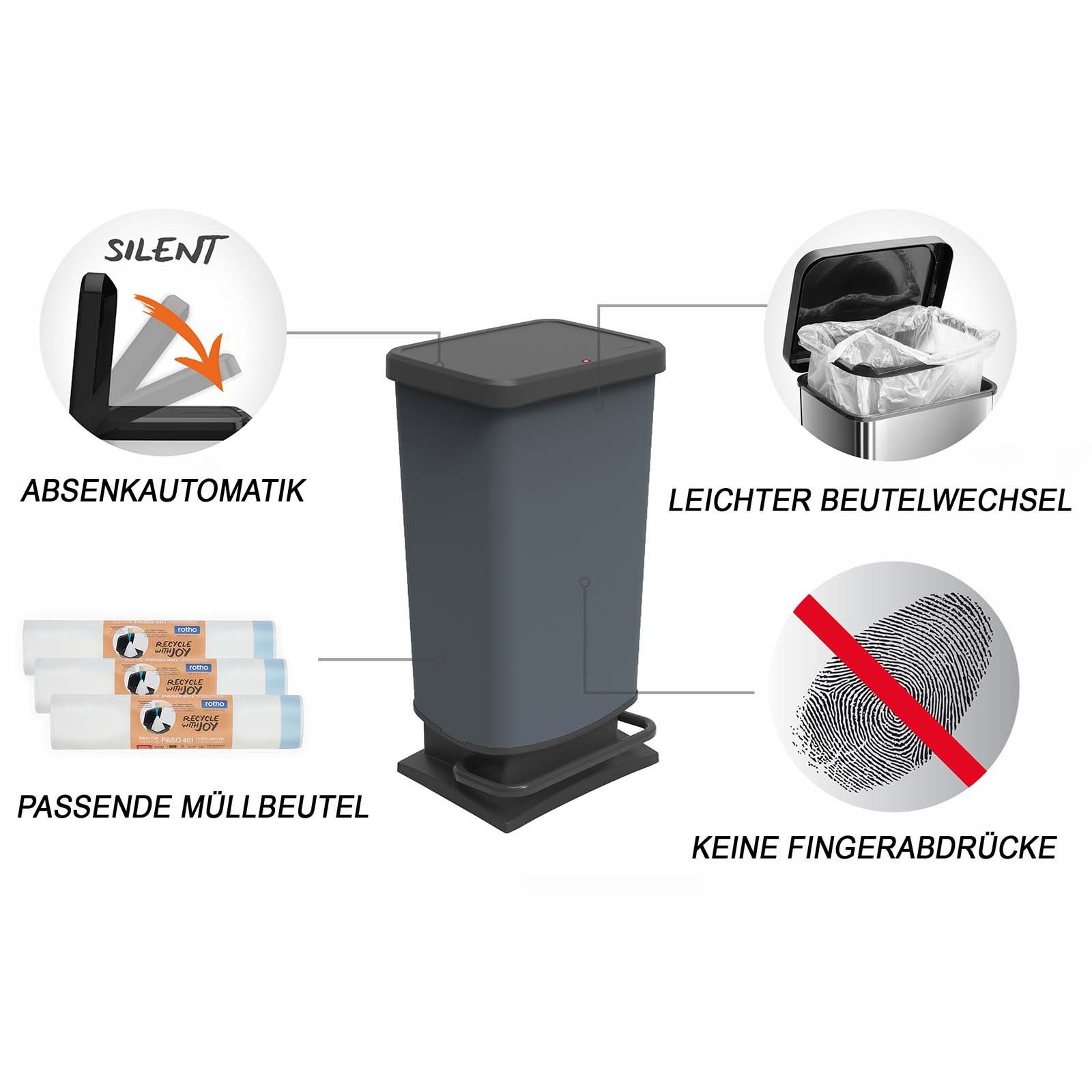 ROTHO Mülleimer Paso Mülleimer 40l mit Pedal und Deckel, hergestellt in der Schweiz