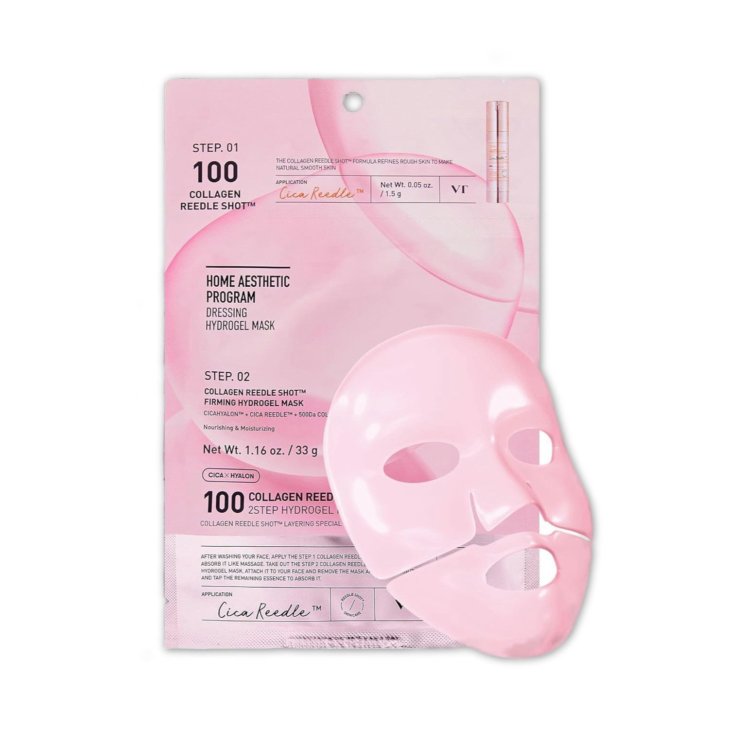 VT Cosmetics Gesichtsmasken-Set Collagen Reedle Shot 100 2Step Hydrogel Maske – 2-Phasen- -Gesichtsmaske mit Mikronadel-Technologie, Kollagen, Centella, Asiatica & Niacinamide – für straffe, pralle & regenerierte Haut – 1St