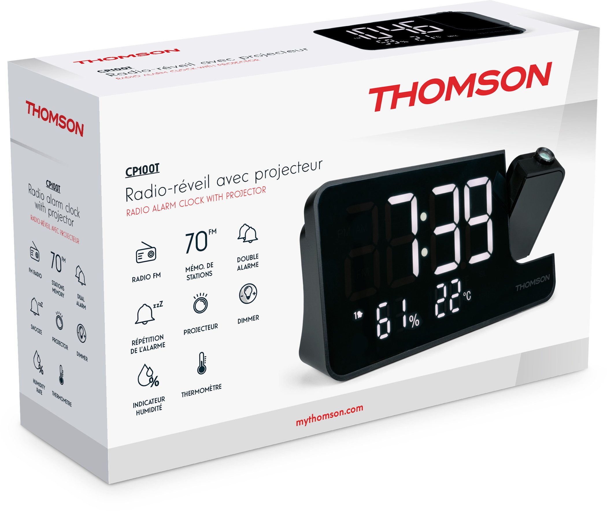 Thomson Radiowecker Radiowecker CP100T UKW/FM Radio Projektion Uhrzeit schwarz TH388848