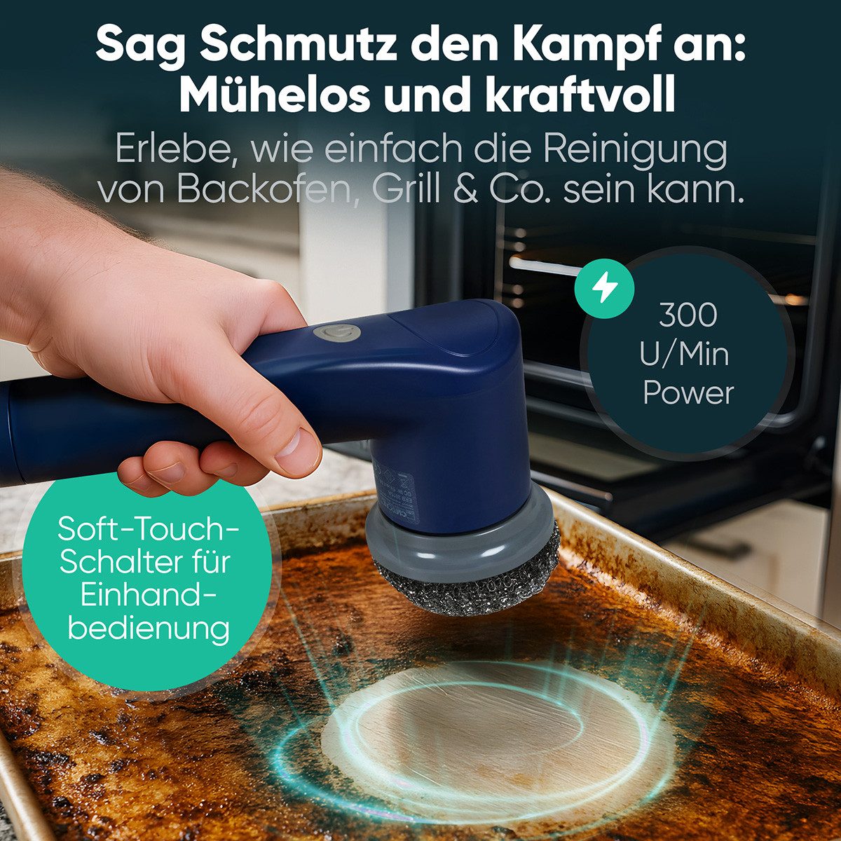 CLATRONIC Akku-Oberflächenbürste ERB 3815 A, elektrische Reinigungsbürste Akku, 8 Aufsätze