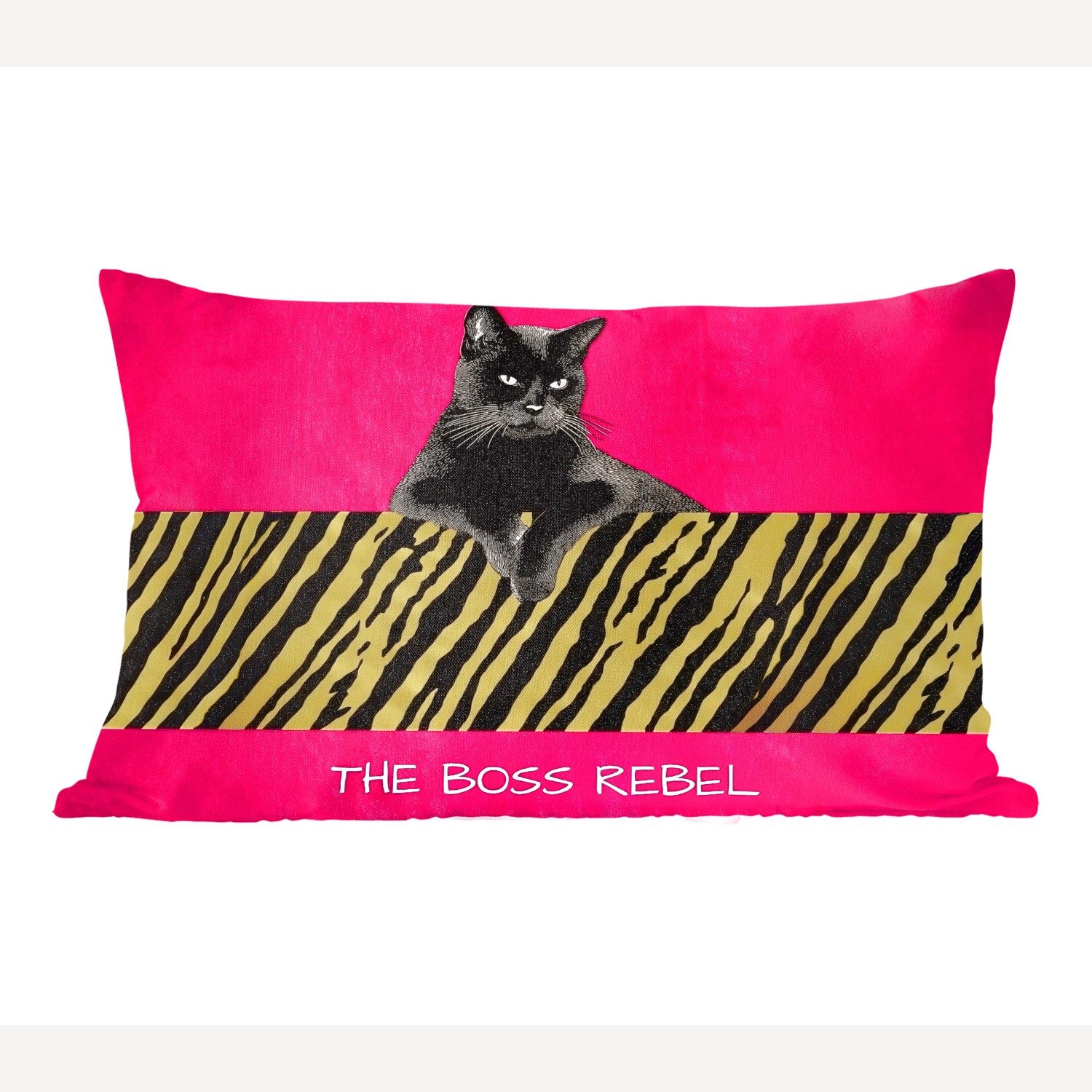 MuchoWow Dekokissen Katze - Boss - Rosa - Tigerdruck, Dekoration, Zierkissen, Kissen mit Füllung, 50x30 cm