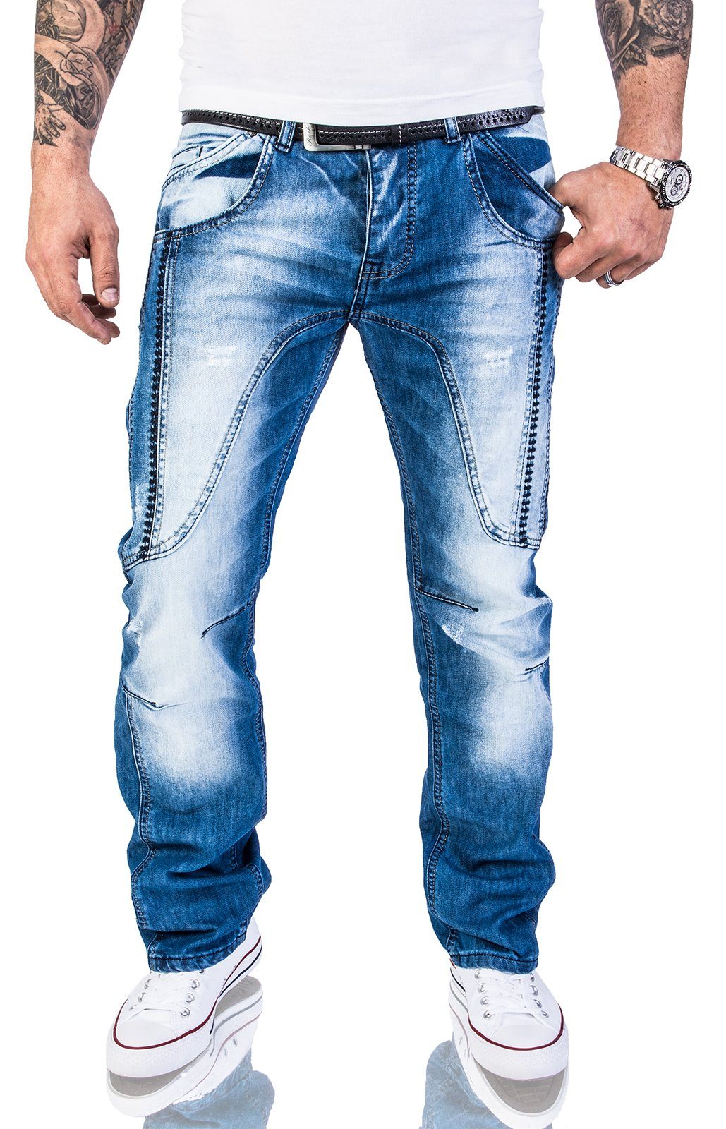 Rock Creek Straight-Jeans Herren Jeans Stonewashed Hellblau RC-2011 | Straight-Fit Jeans