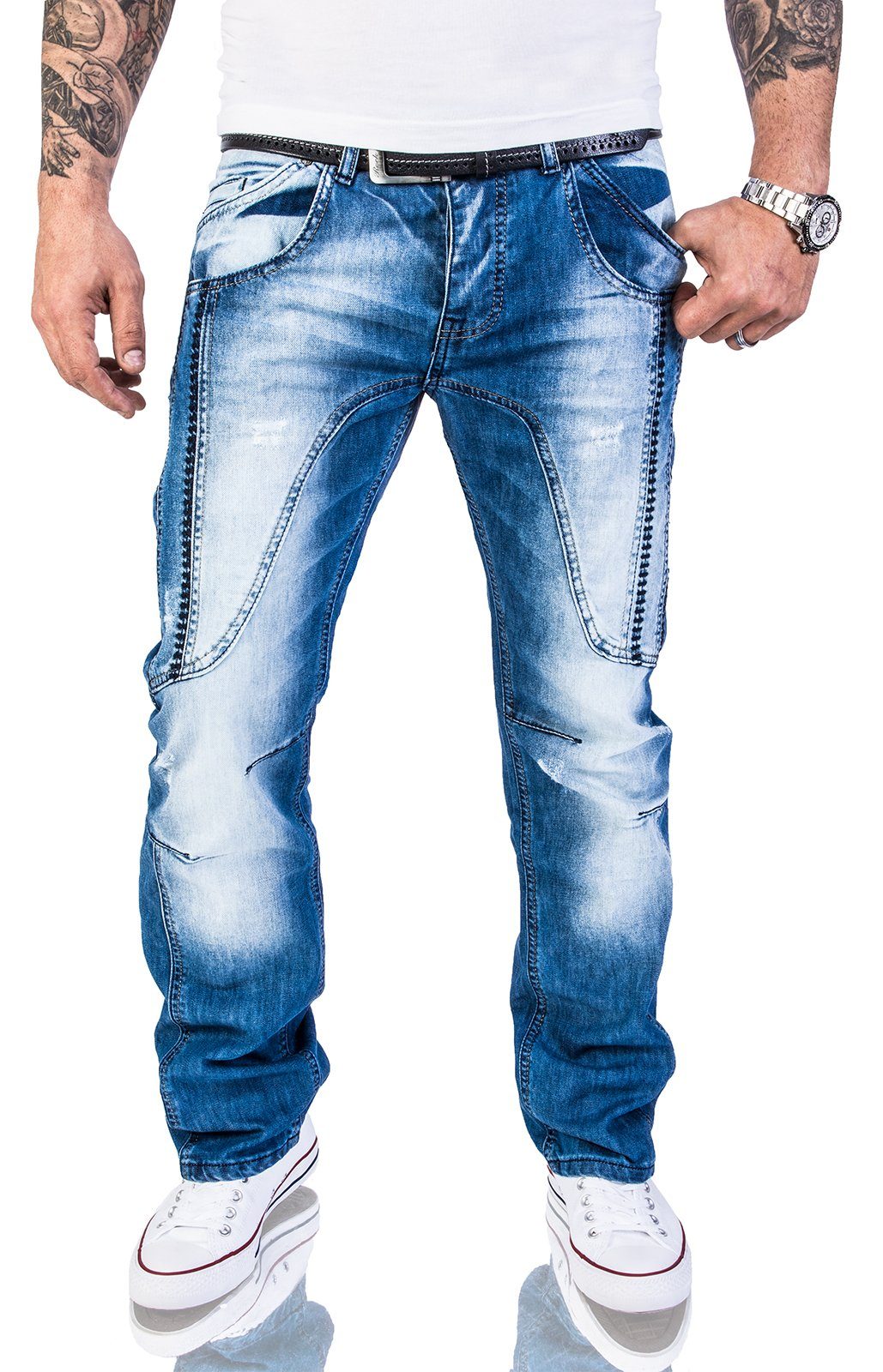 Rock Creek Straight-Jeans Herren Jeans Stonewashed günstig online kaufen