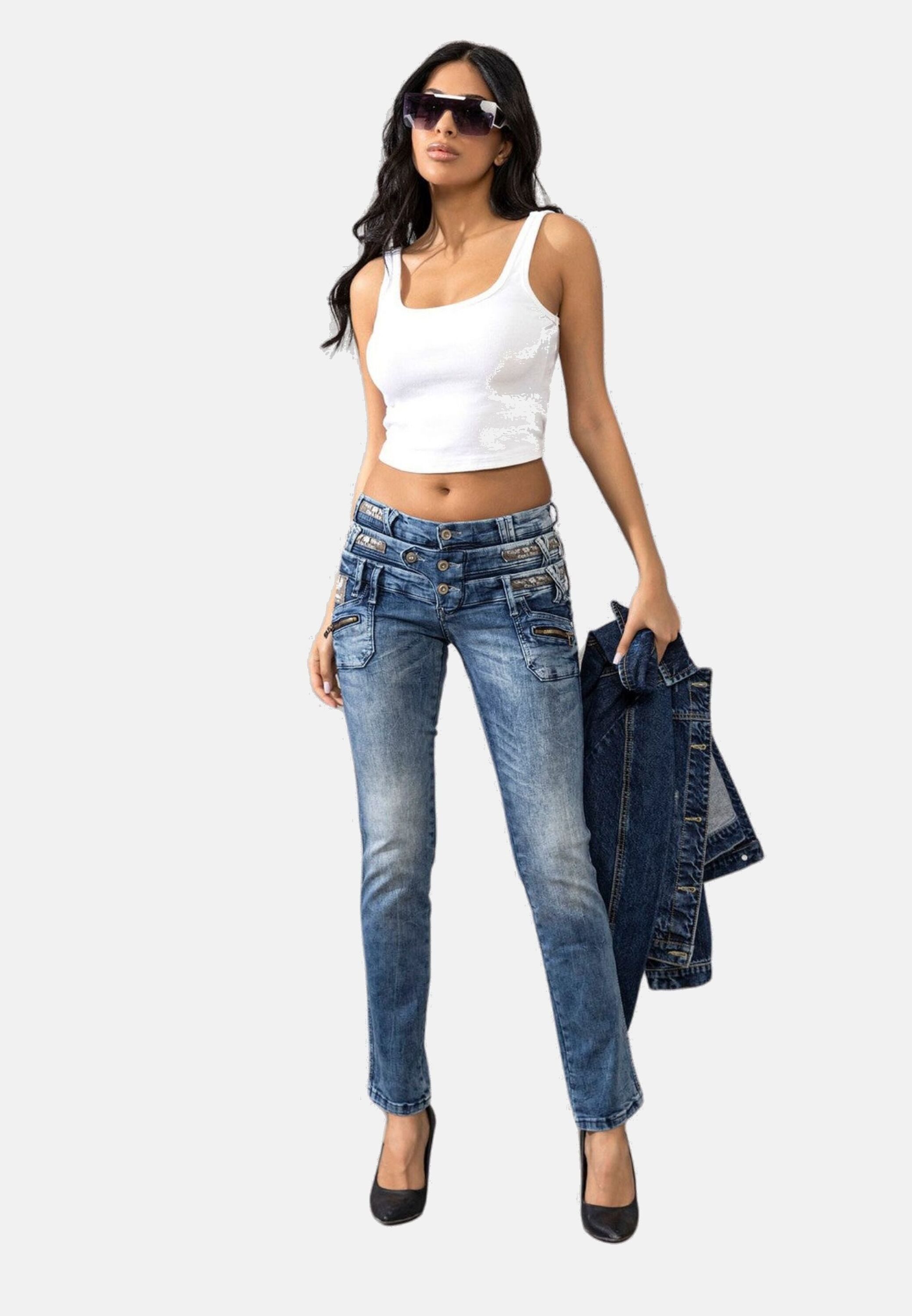 Cipo & Baxx Slim-fit-Jeans Jeans mit Dreifachbund, WD345