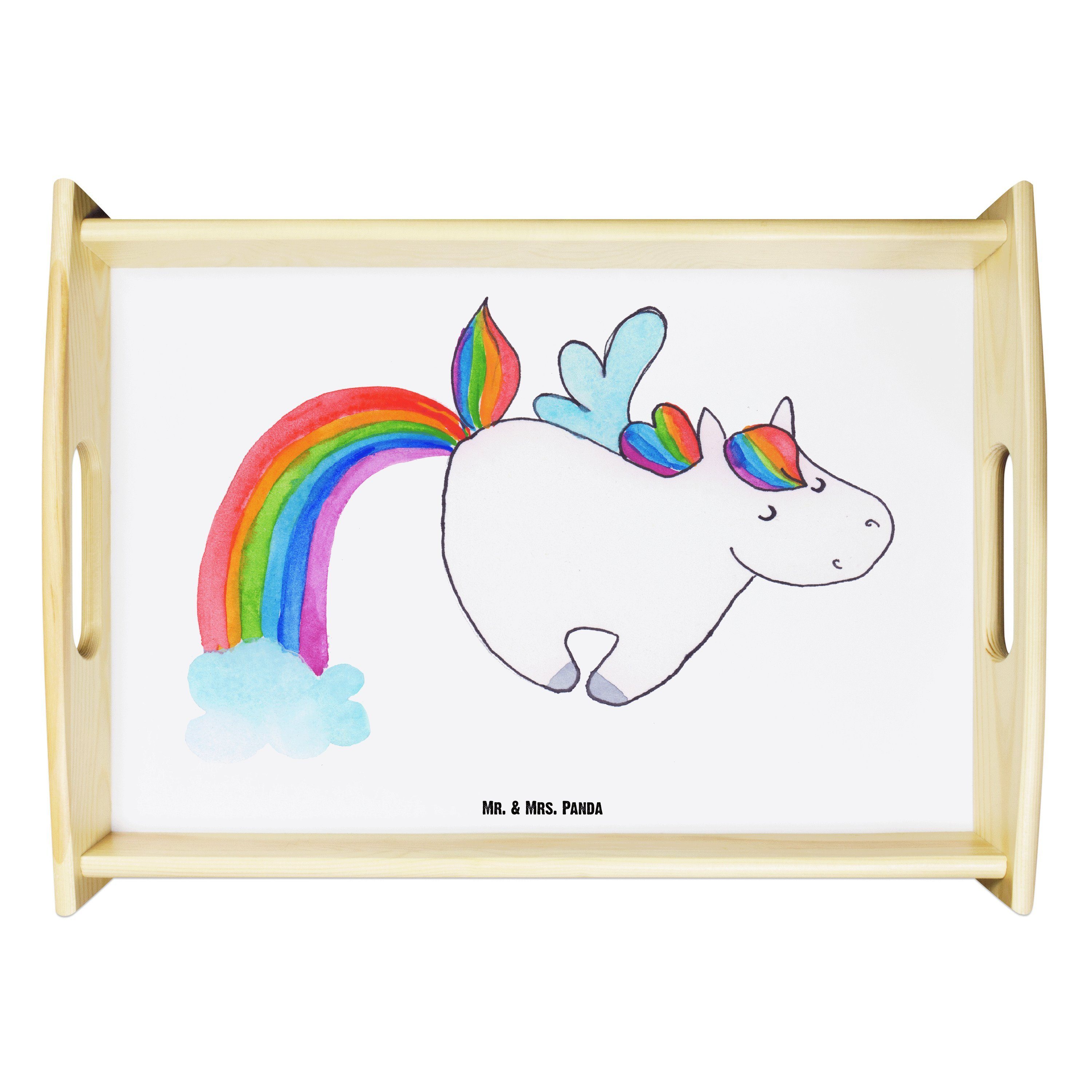 Mr. & Mrs. Panda Tablett Einhorn Pegasus - Weiß - Geschenk, Holztablett, Unicorn, Regenbogen, Echtholz lasiert, (1-tlg)