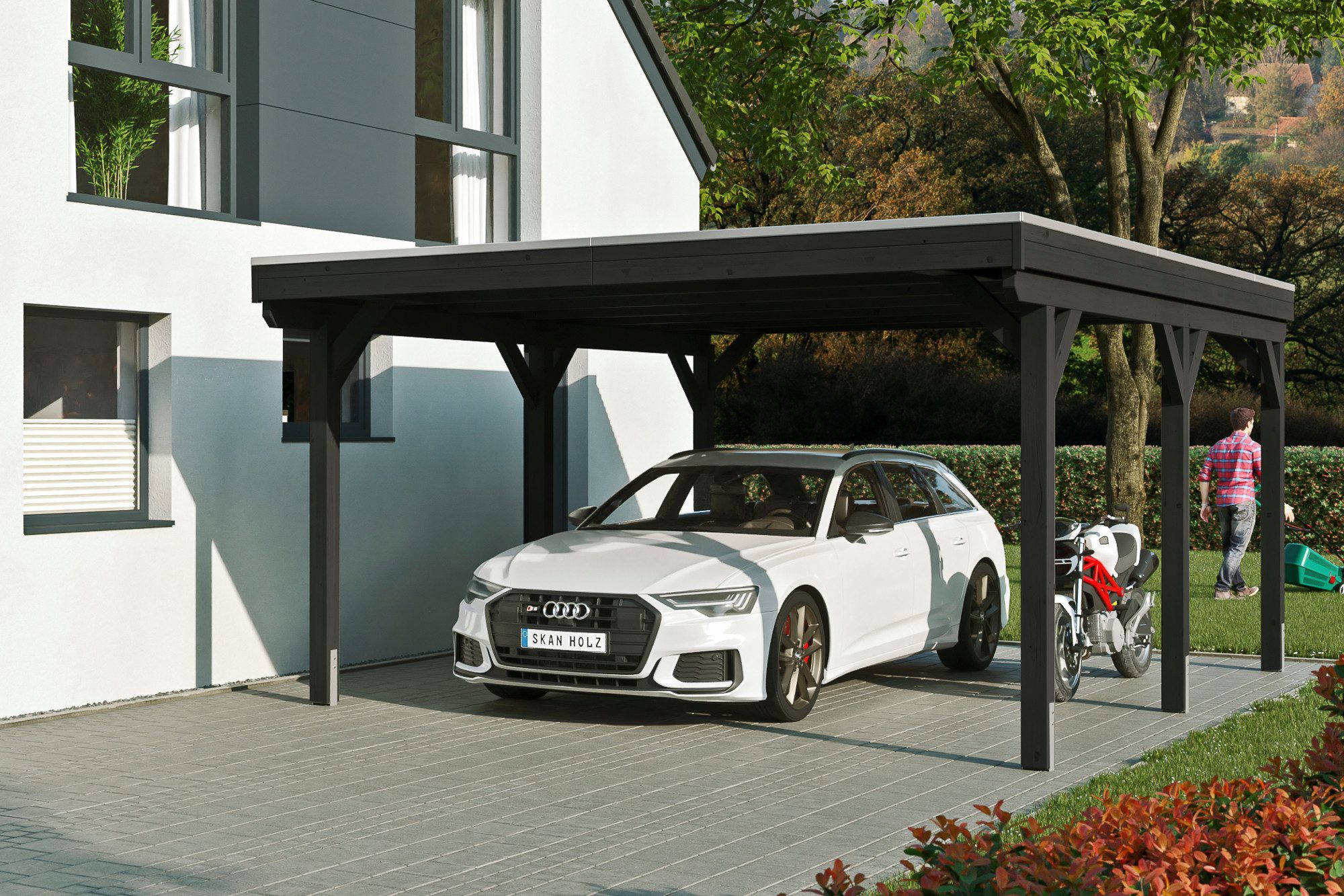 Skanholz Einzelcarport Grunewald, BxT: 427x554 cm, 251 cm Einfahrtshöhe
