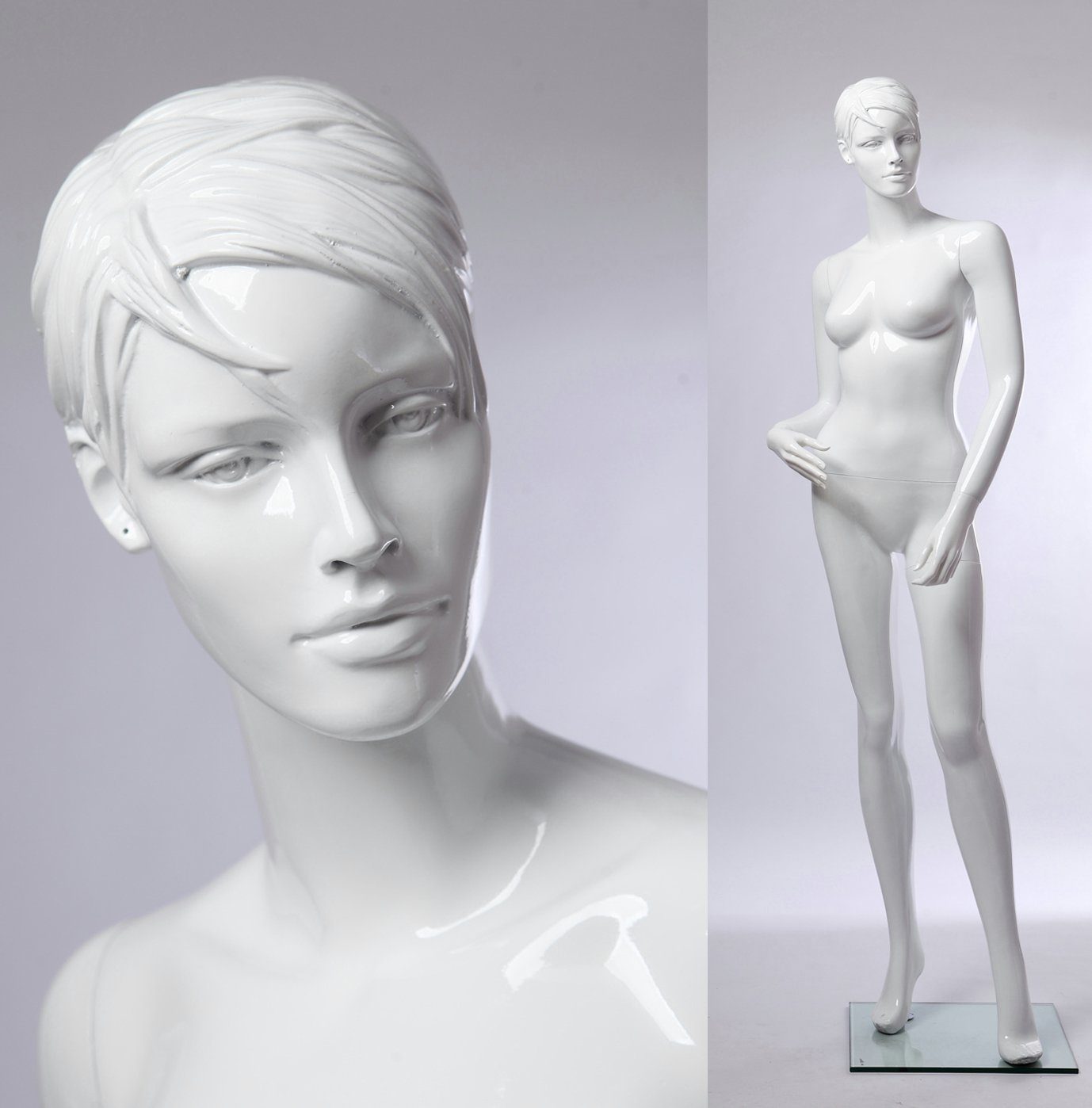 Eurotondisplay Schaufensterpuppe Schaufensterpuppe Weiblich Weiß glanz Geformtes Gesicht und Haare Neu
