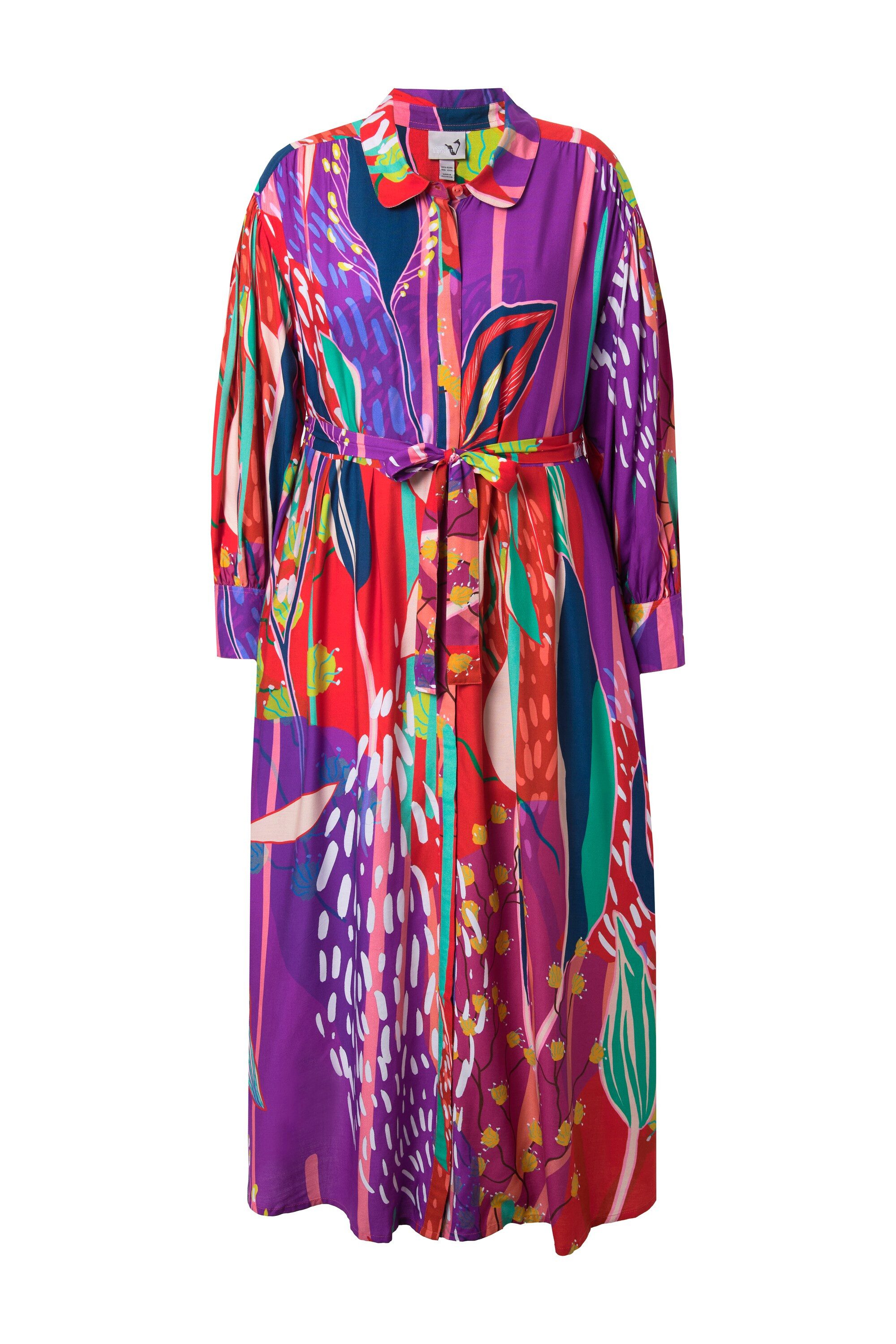 Ulla Popken Maxikleid Maxikleid Landhausdruck Hemdkragen Ballon-Langarm