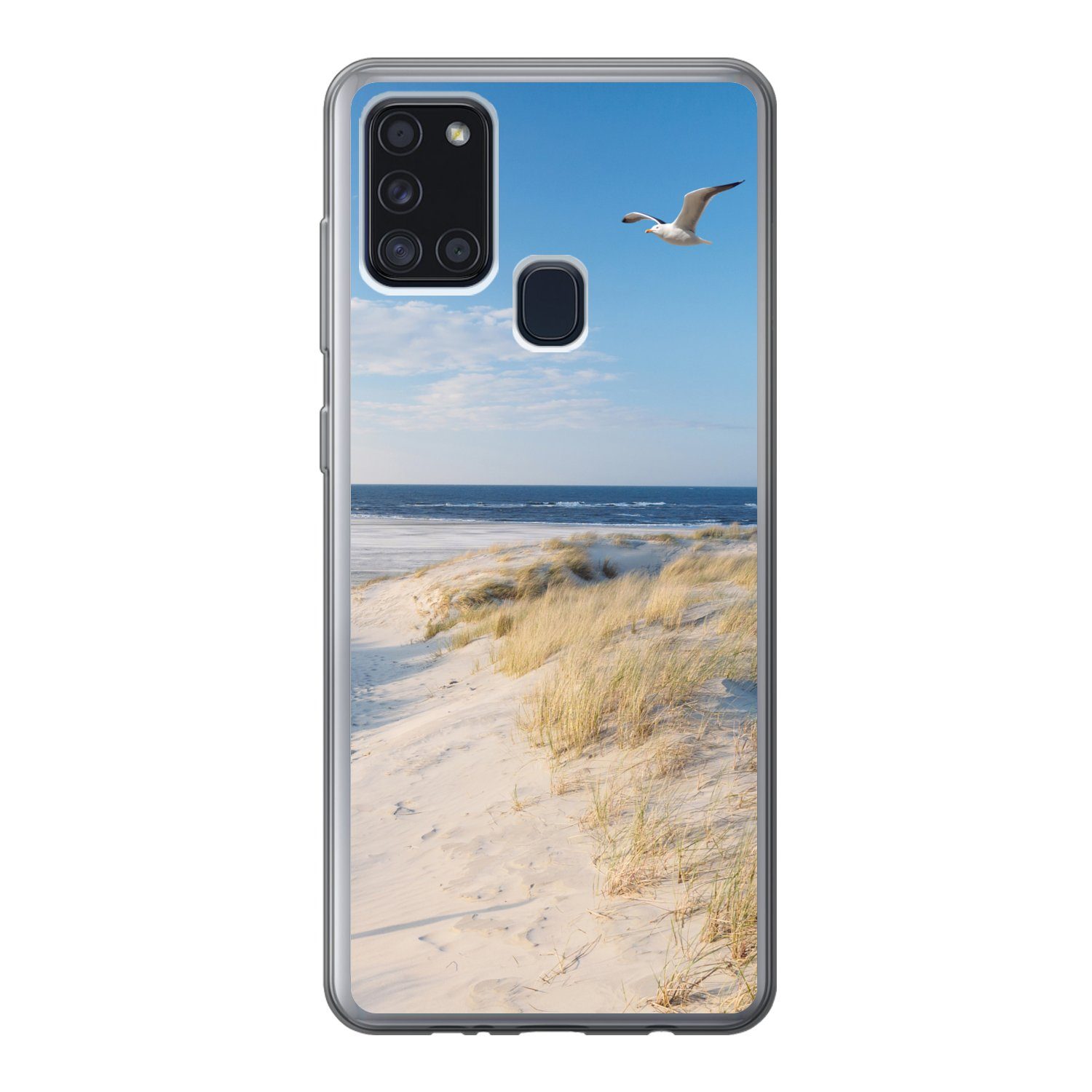 MuchoWow Handyhülle für Samsung Galaxy A21s Düne - Möwe - Strand - Meer - Sonne, Smartphone-Bumper, Print, Handy Schutzhülle Dünn
