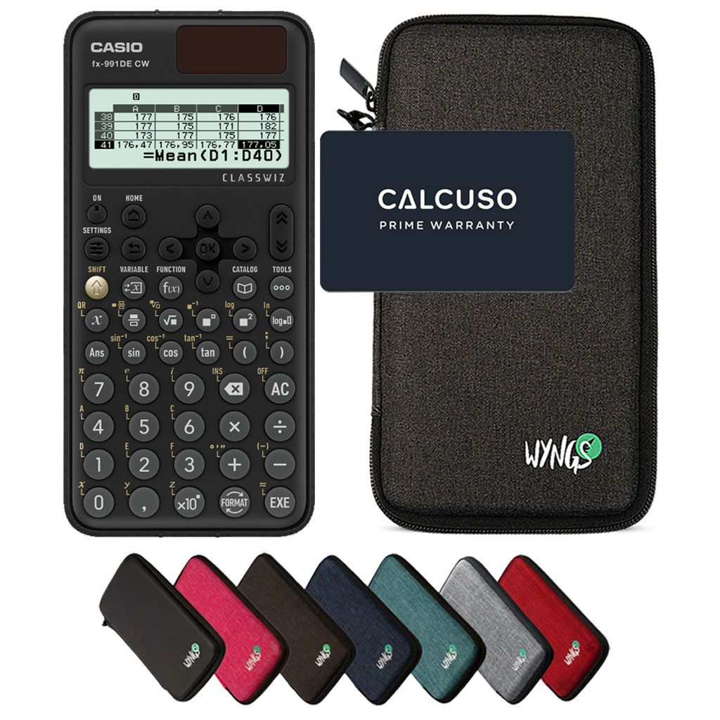 CASIO Taschenrechner fx-991DE CW ClassWiz inkl. WYNGS Schutztasche Dunkelgrau