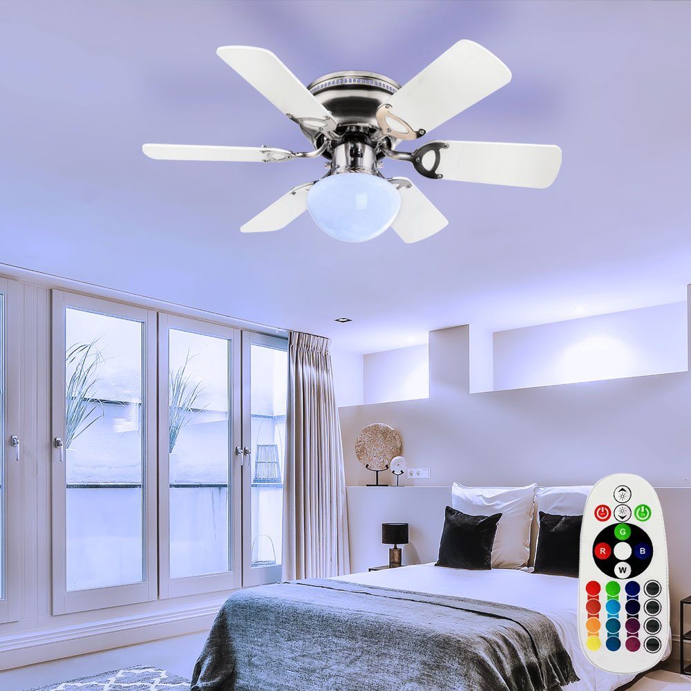 LED Wohn Schlaf Zimmer Leuchten Decken Ventilator Fernbedienung Luft Kühler weiß 