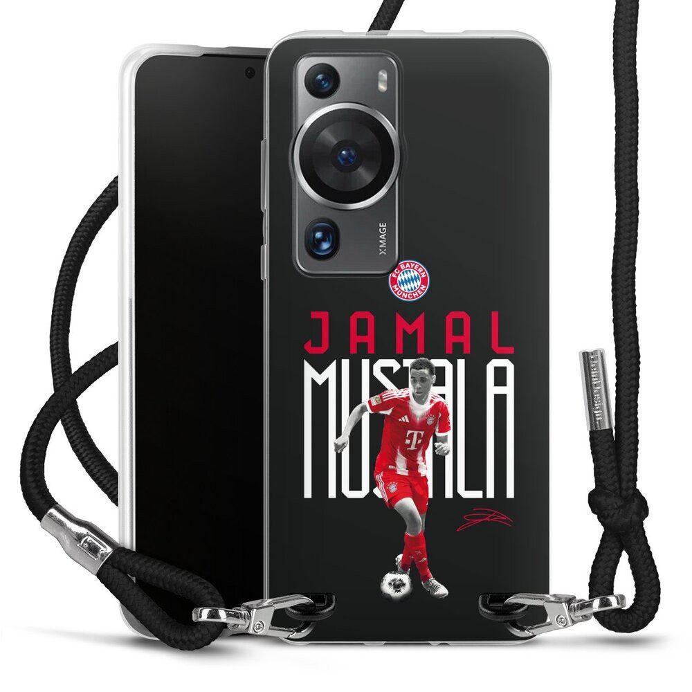 DeinDesign Handyhülle FC Bayern München Jamal Musiala Offizielles Lizenzprodukt, Huawei P60 Pro Handykette Hülle mit Band Case zum Umhängen